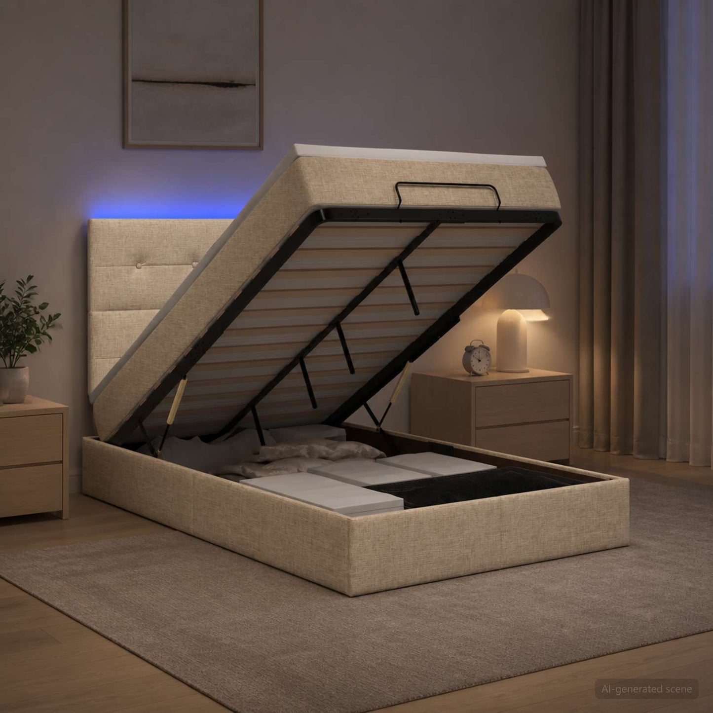 Óriási Ágy Matrac és LED világítással Krémszínű 120 x 200 cm