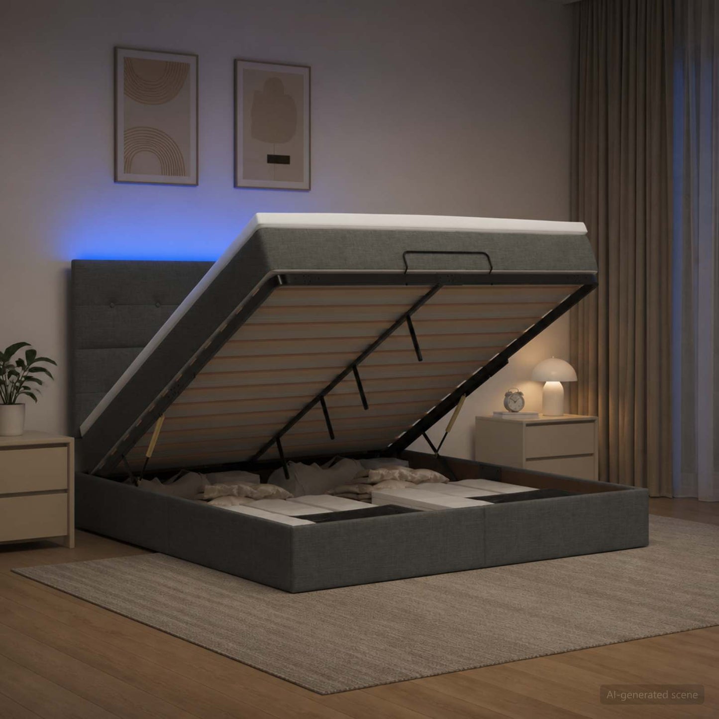 Óriási Ágy Matrac és LED világítással Sötétszürke 140 x 190 cm