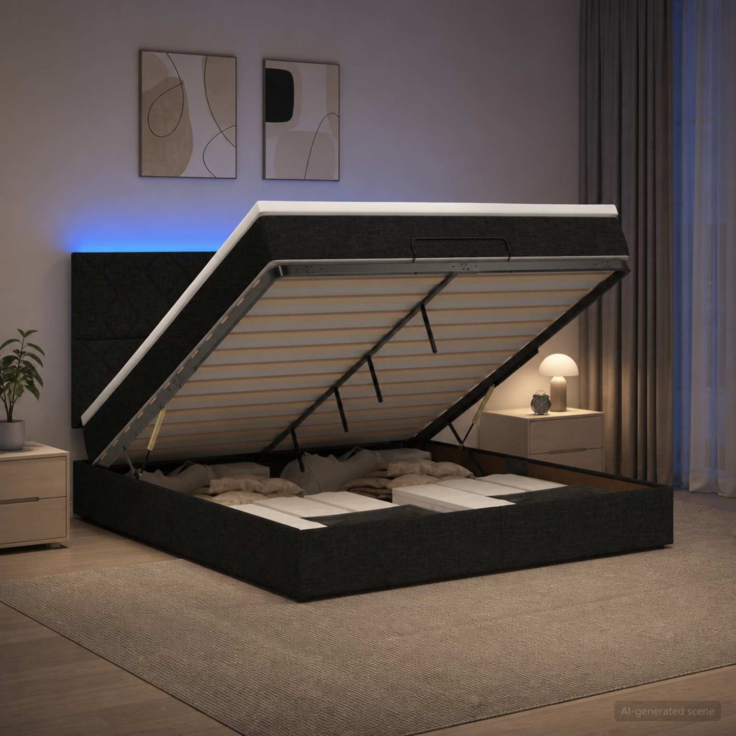 Óriási Ágy Matrac és LED világítással Fekete 180 x 200 cm