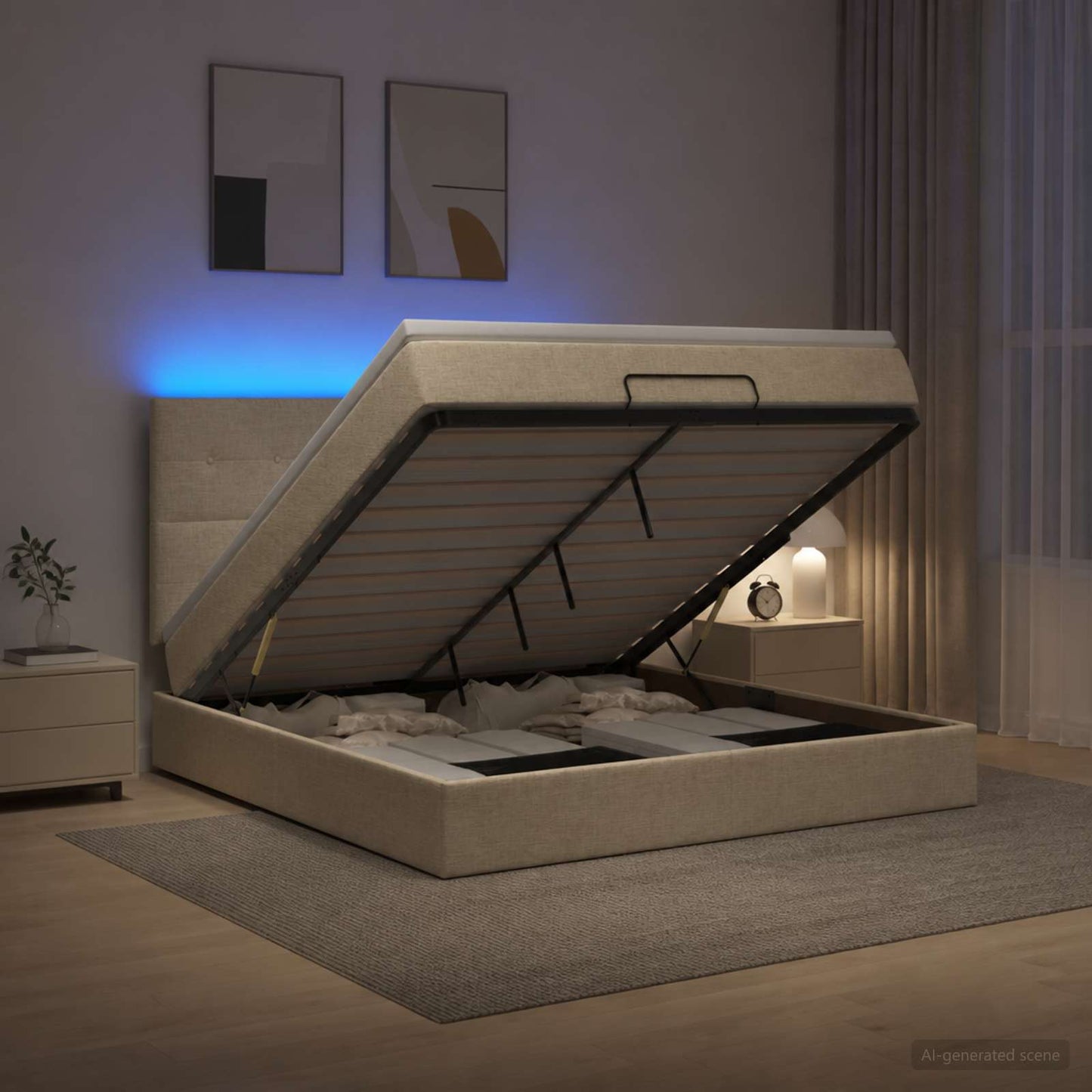 Óriási Ágy Matrac és LED világítással Krémszínű 180 x 200 cm