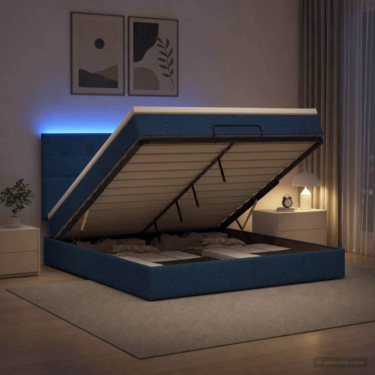 Óriási Ágy Matrac és LED világítással Kék 140 x 200 cm Szövet