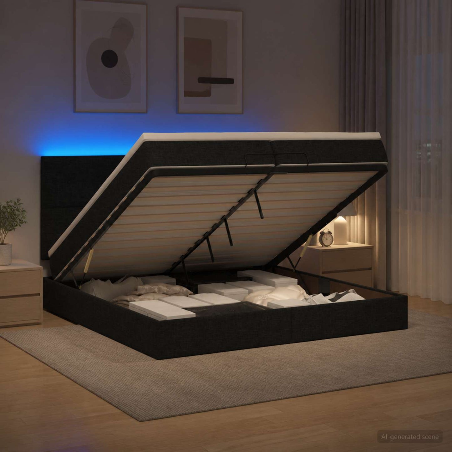 Óriási Ágy Matrac és LED világítással Fekete 200 x 200 cm