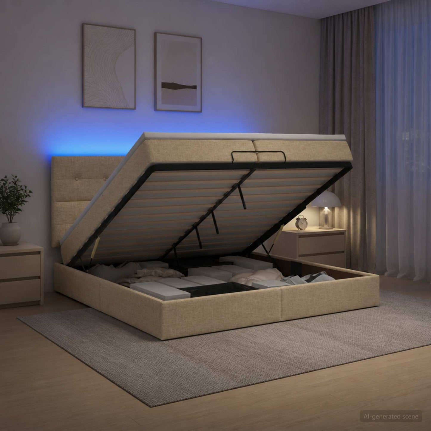 Óriási Ágy Matrac és LED világítással Krémszínű 200 x 200 cm