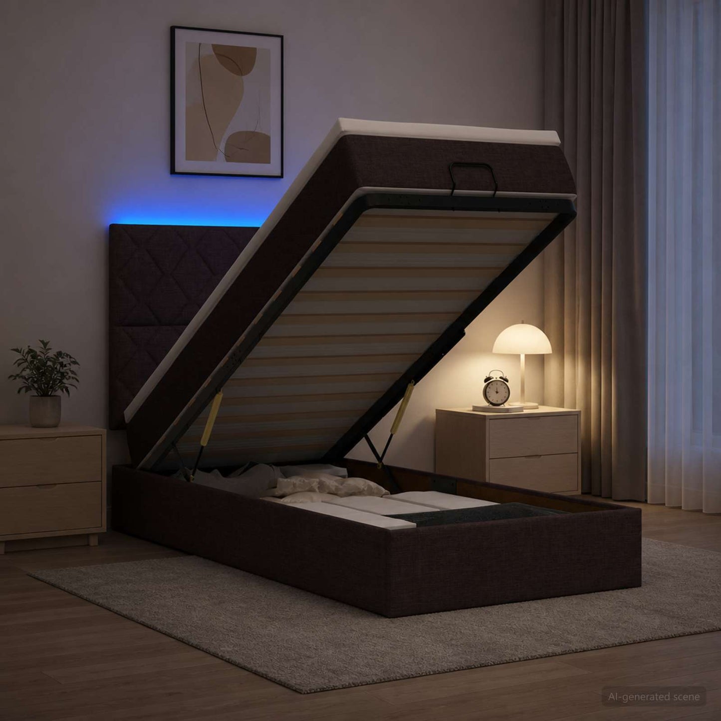 Óriási Ágy Matrac és LED világítással Sötét Barna 90 x 190 cm