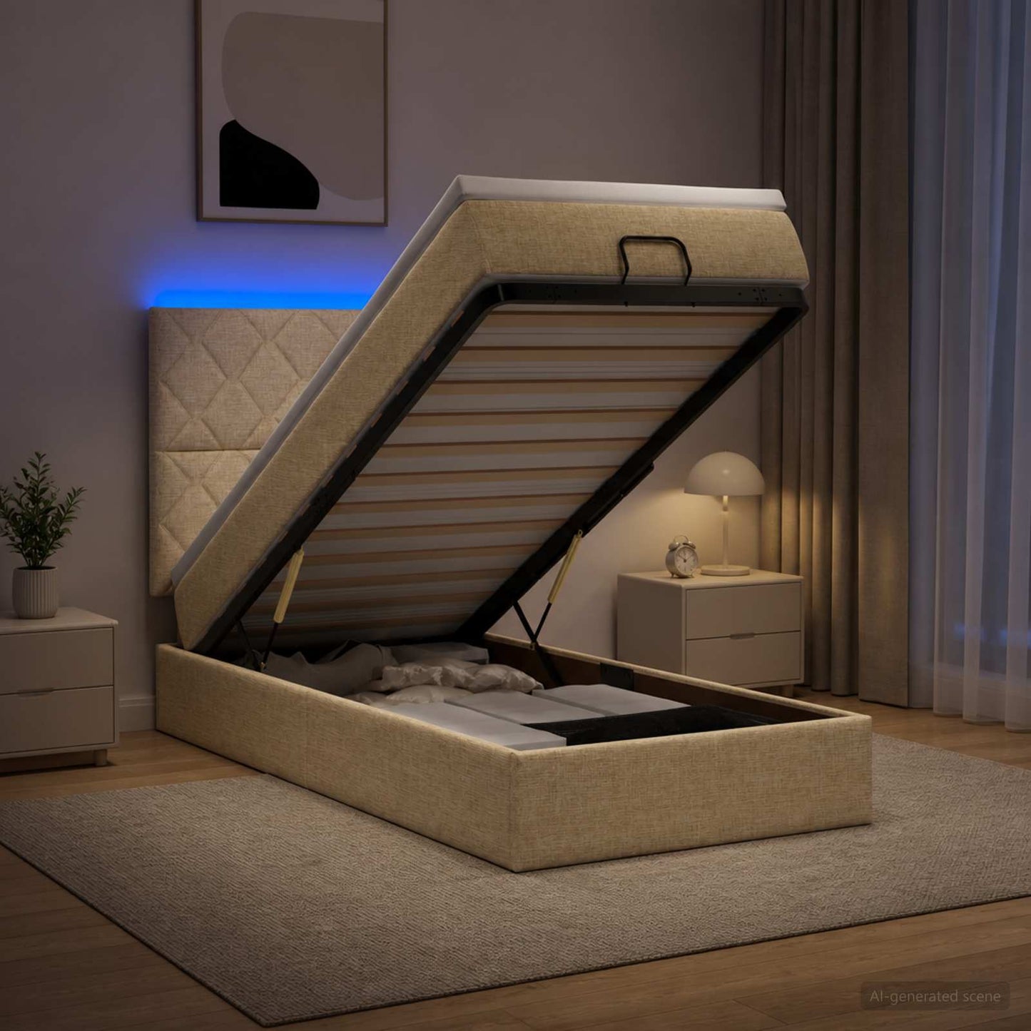 Óriási Ágy Matrac és LED világítással Krémszínű 90 x 200 cm