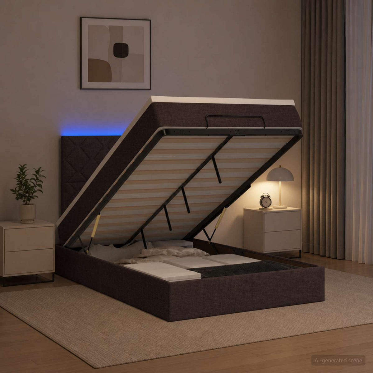 Óriási Ágy Matrac és LED világítással Sötét Barna 120 x 190 cm