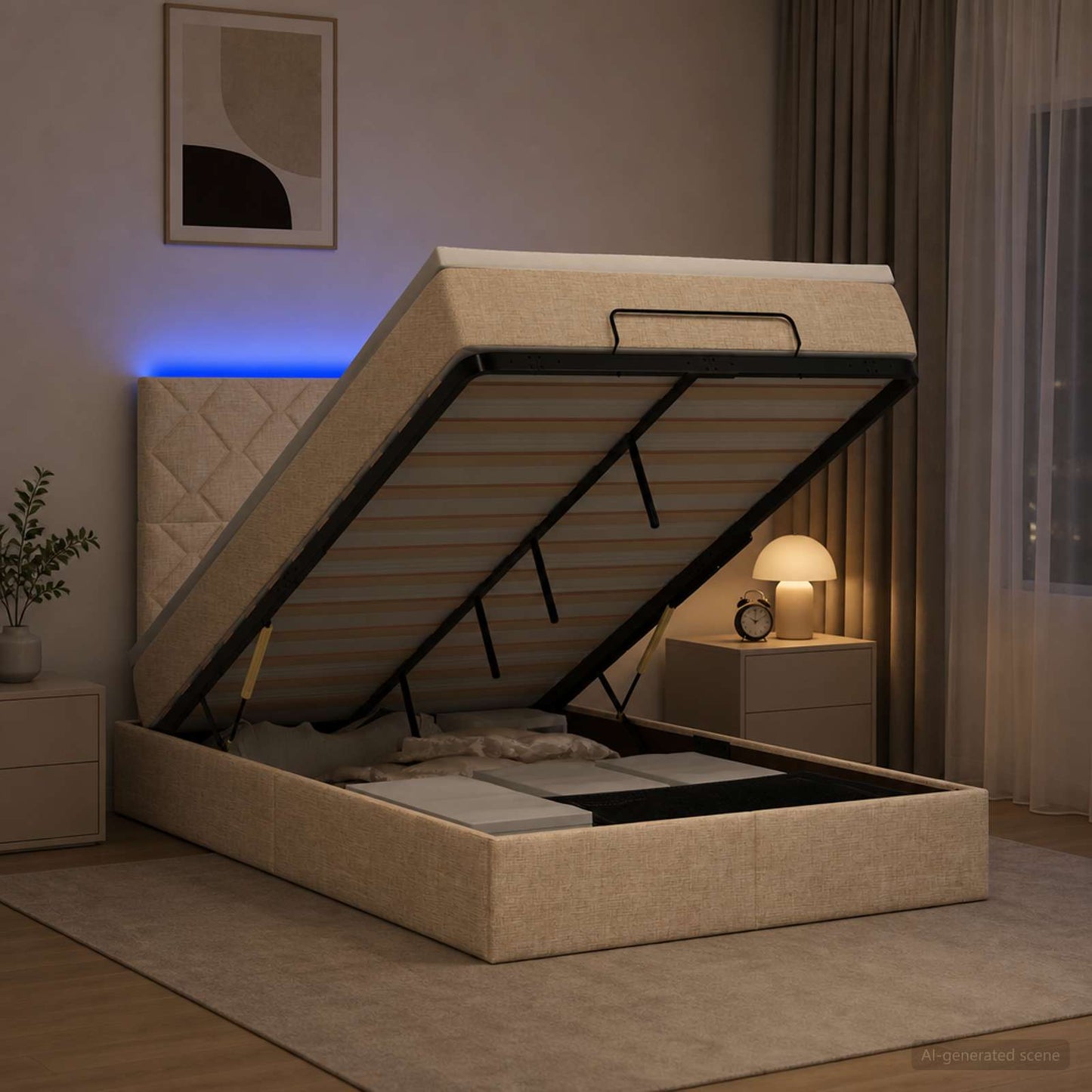 Óriási Ágy Matrac és LED világítással Krémszínű 120 x 190 cm