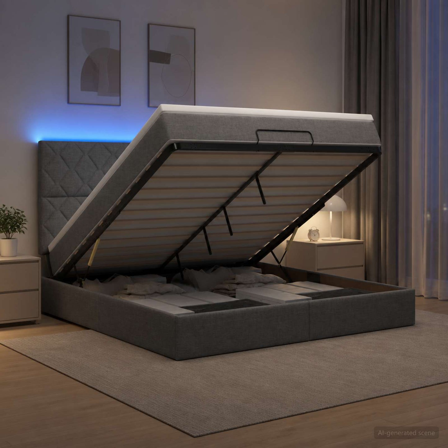 Óriási Ágy Matrac és LED világítással Sötétszürke 180 x 200 cm