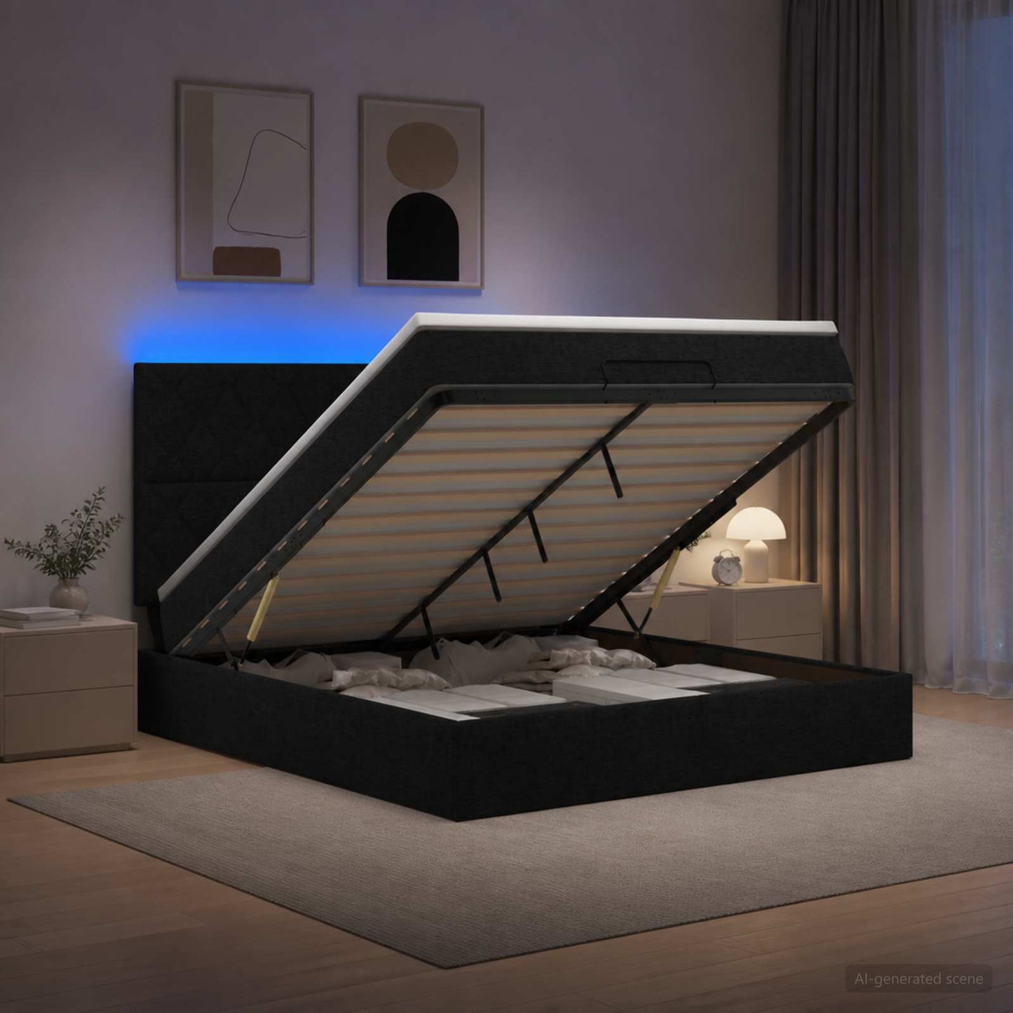 Óriási Ágy Matrac és LED világítással Fekete 180 x 200 cm
