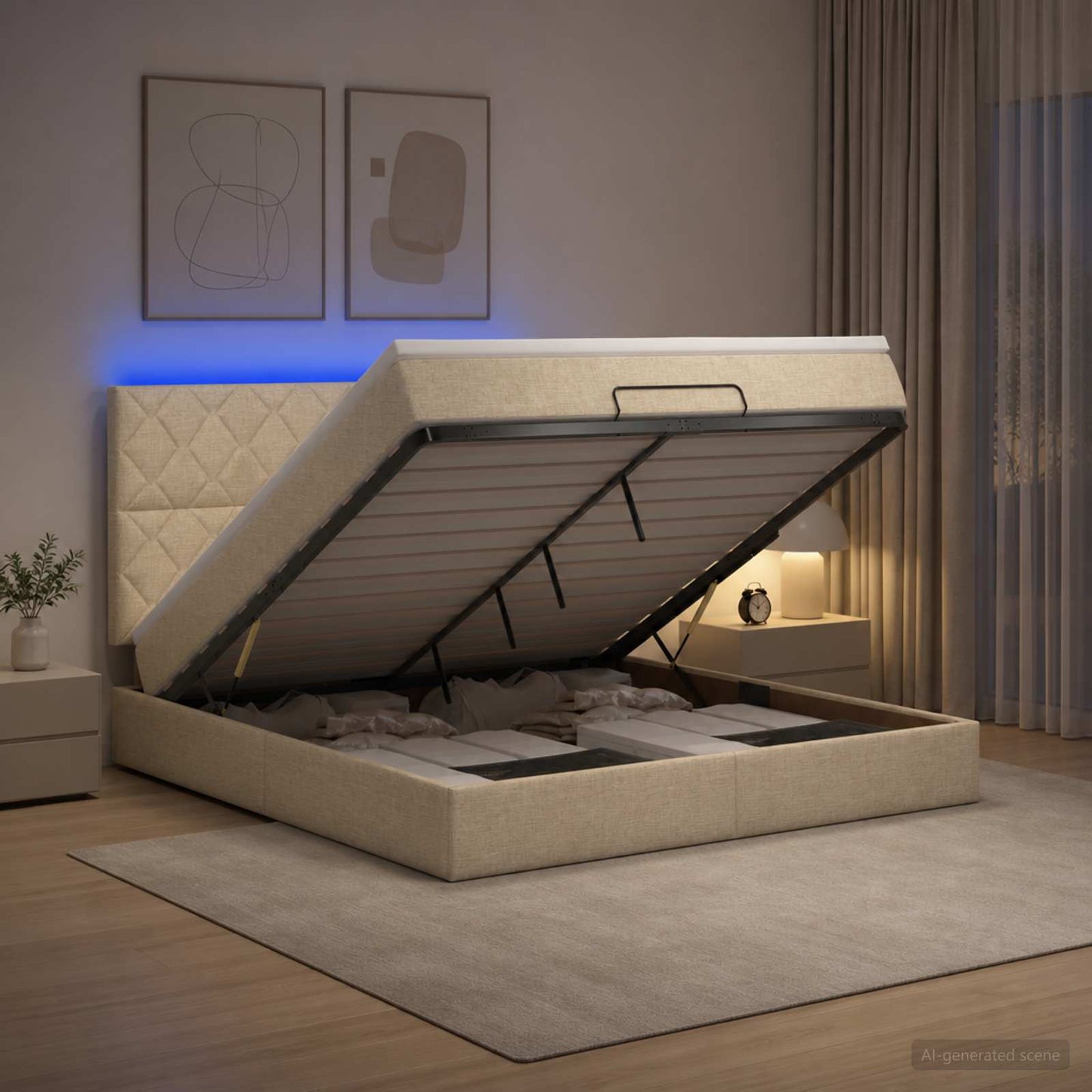 Óriási Ágy Matrac és LED világítással Krémszínű 180 x 200 cm