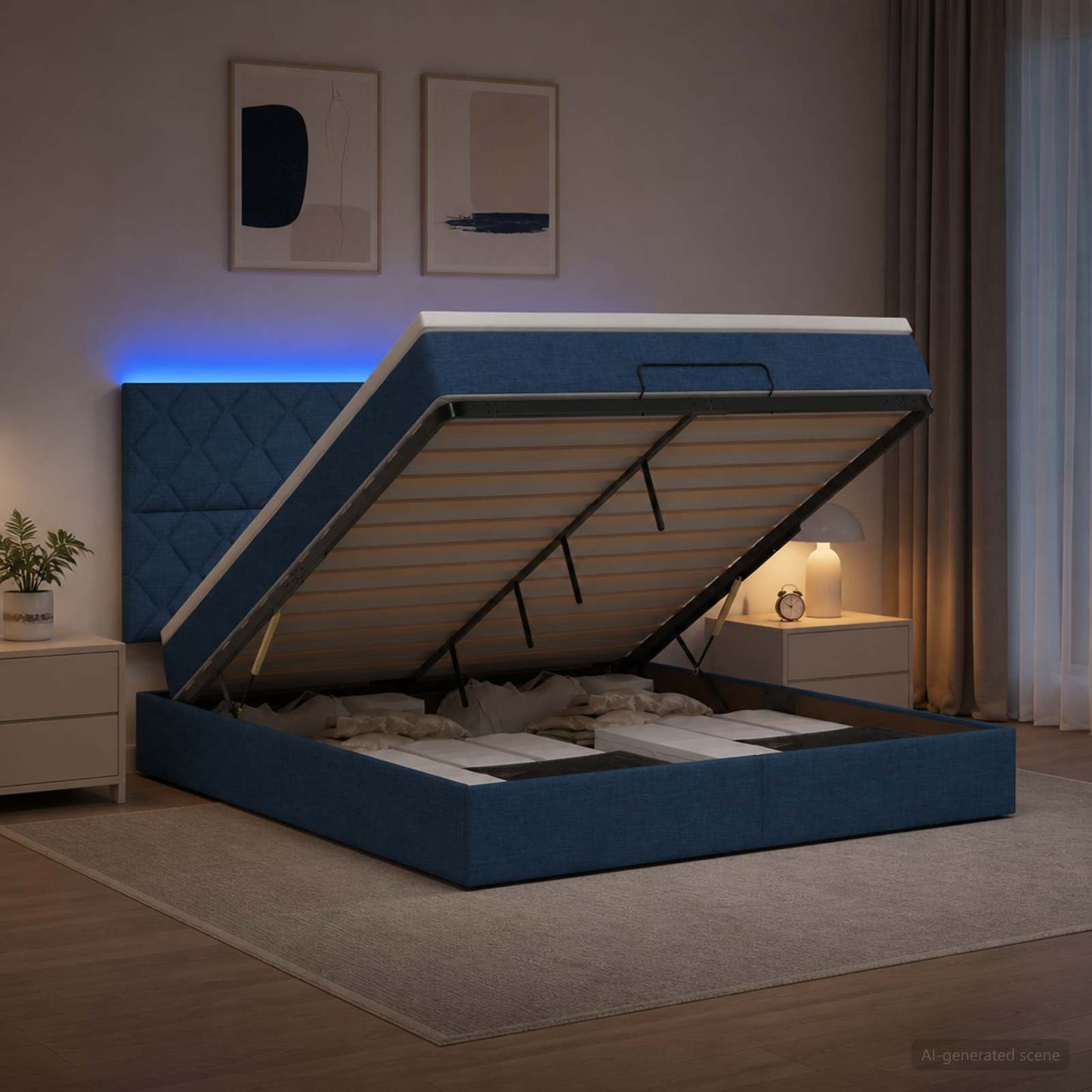 Óriási Ágy Matrac és LED világítással Kék 140 x 200 cm Szövet