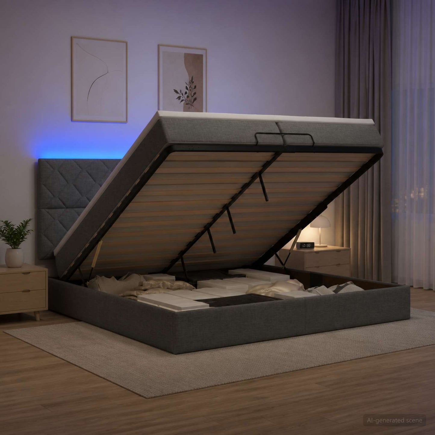 Óriási Ágy Matrac és LED világítással Sötétszürke 200 x 200 cm