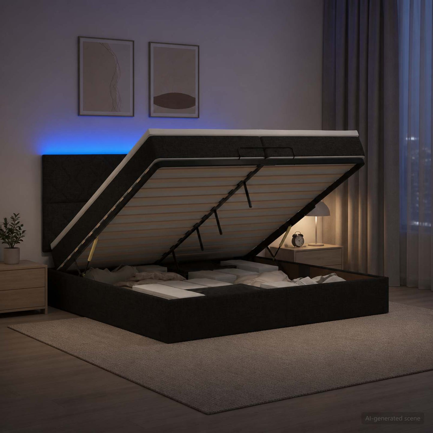 Óriási Ágy Matrac és LED világítással Fekete 200 x 200 cm
