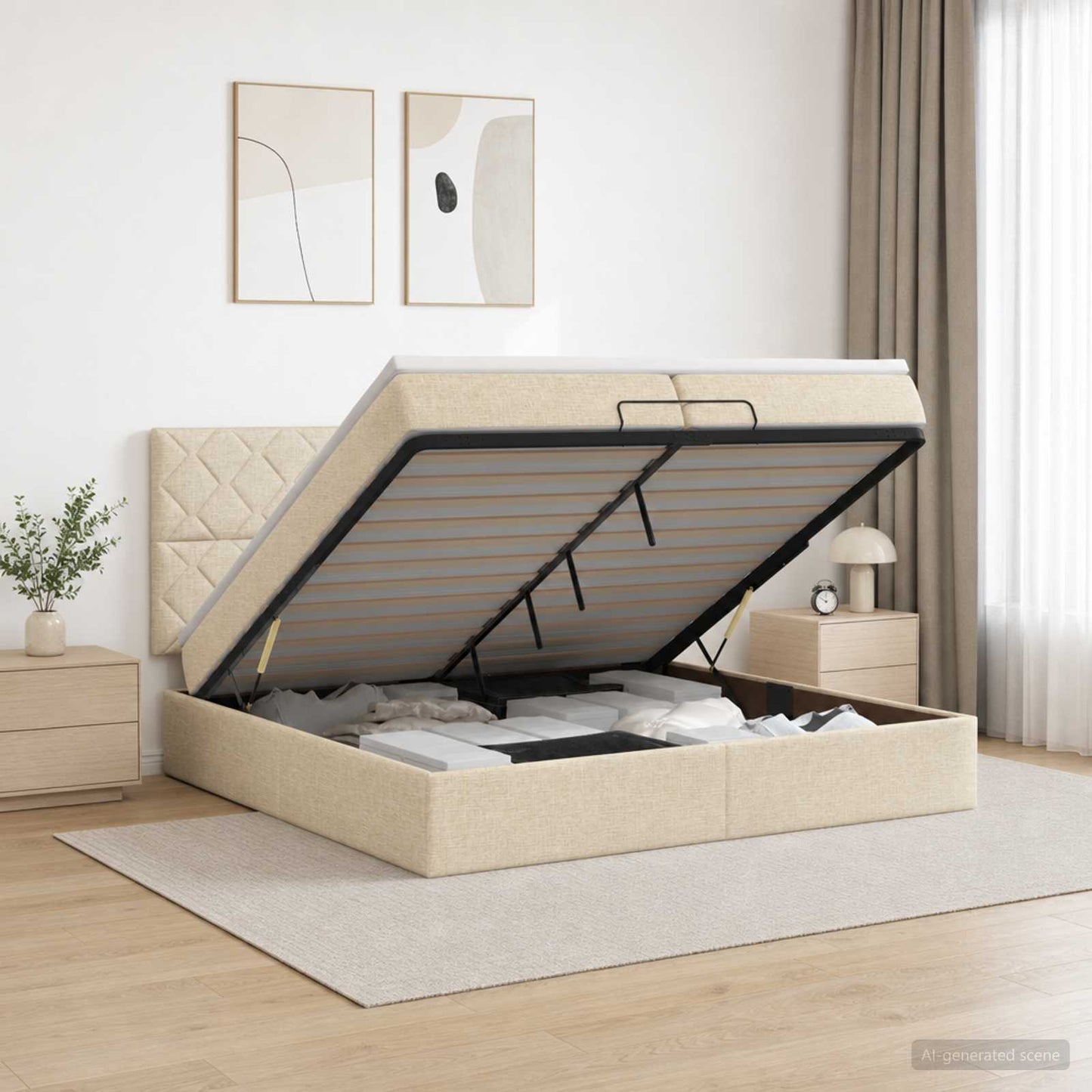 Óriási Ágy Matrac és LED világítással Krémszínű 200 x 200 cm