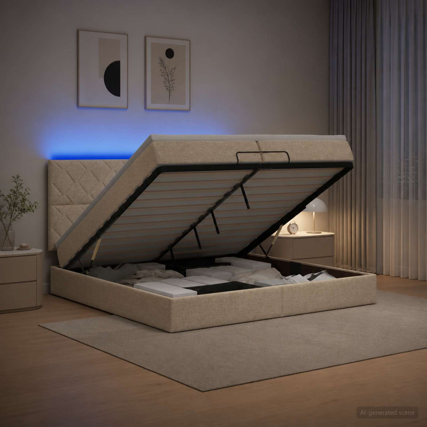 Óriási Ágy Matrac és LED világítással Krémszínű 200 x 200 cm