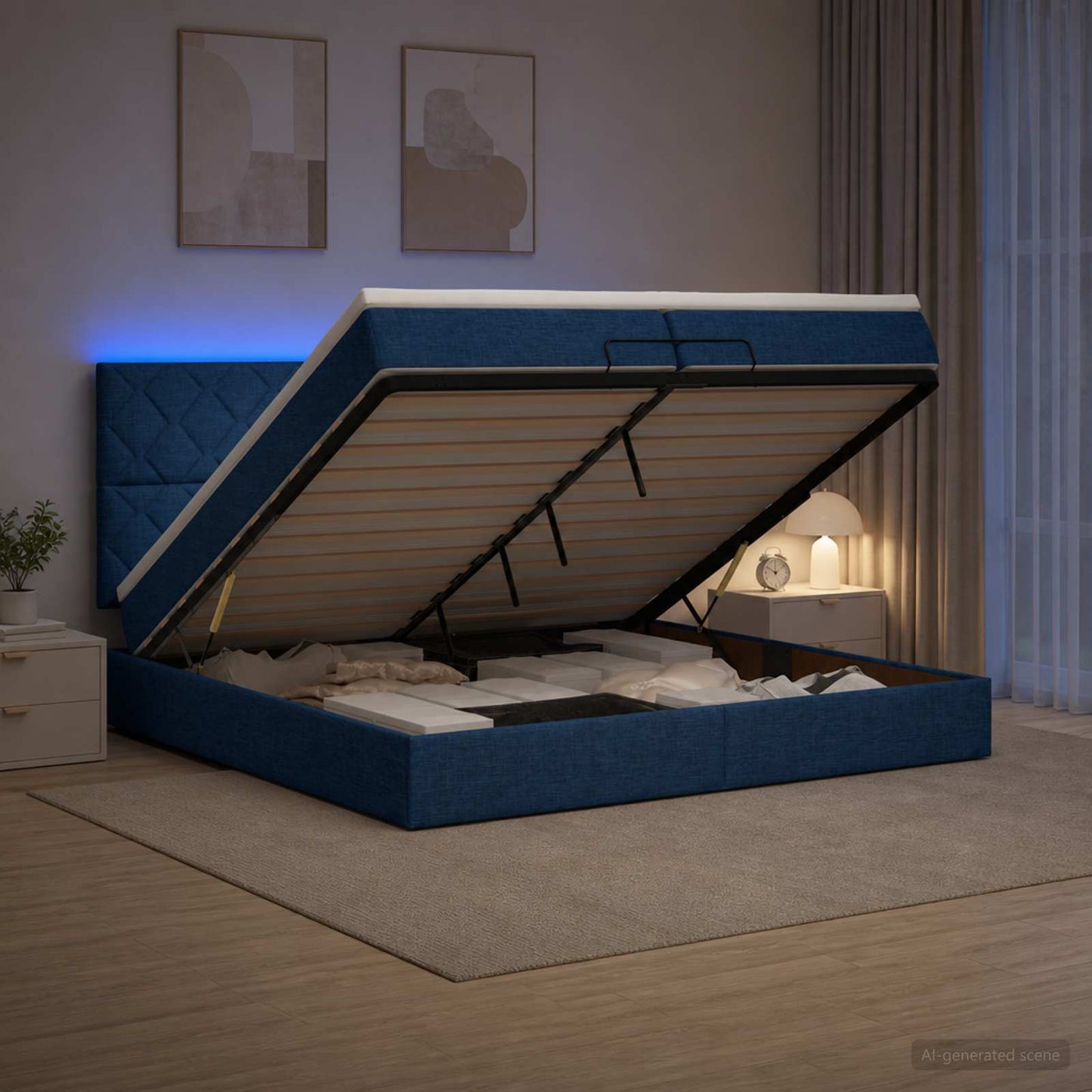 Óriási Ágy Matrac és LED világítással Kék 200 x 200 cm Szövet