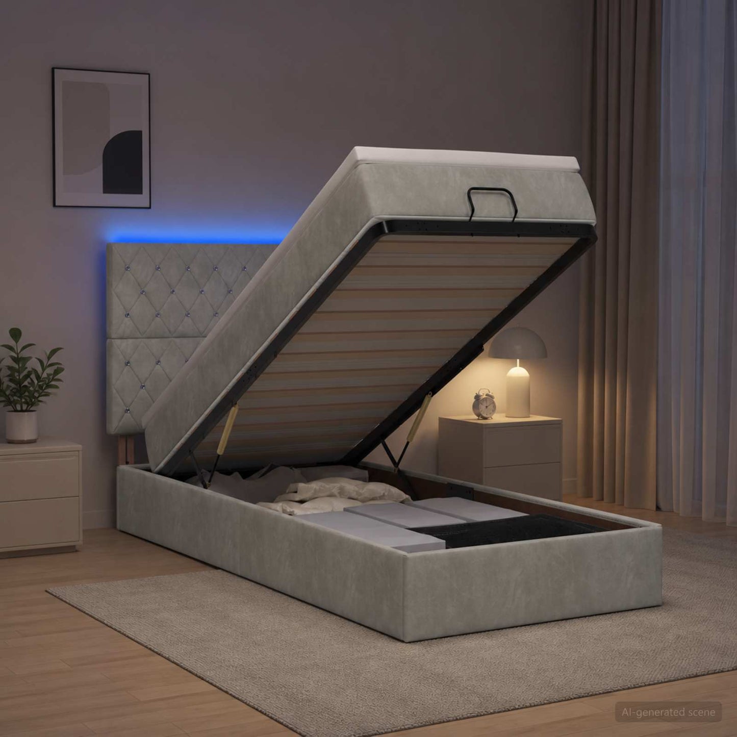 Óriási Ágy Matrac és LED világítással Világosszürke 90 x 190 cm