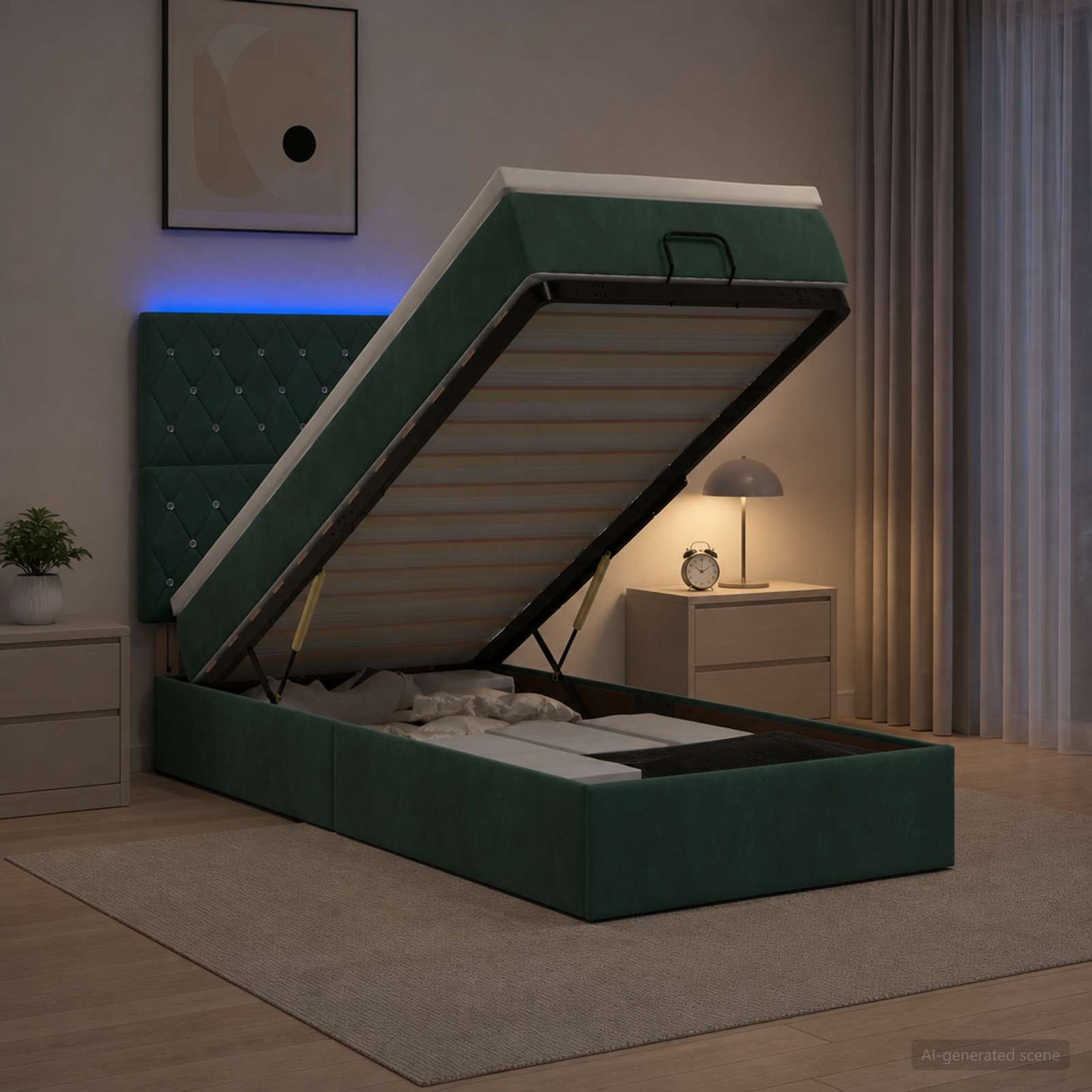 Óriási Ágy Matrac és LED világítással Sötétzöld 90 x 190 cm