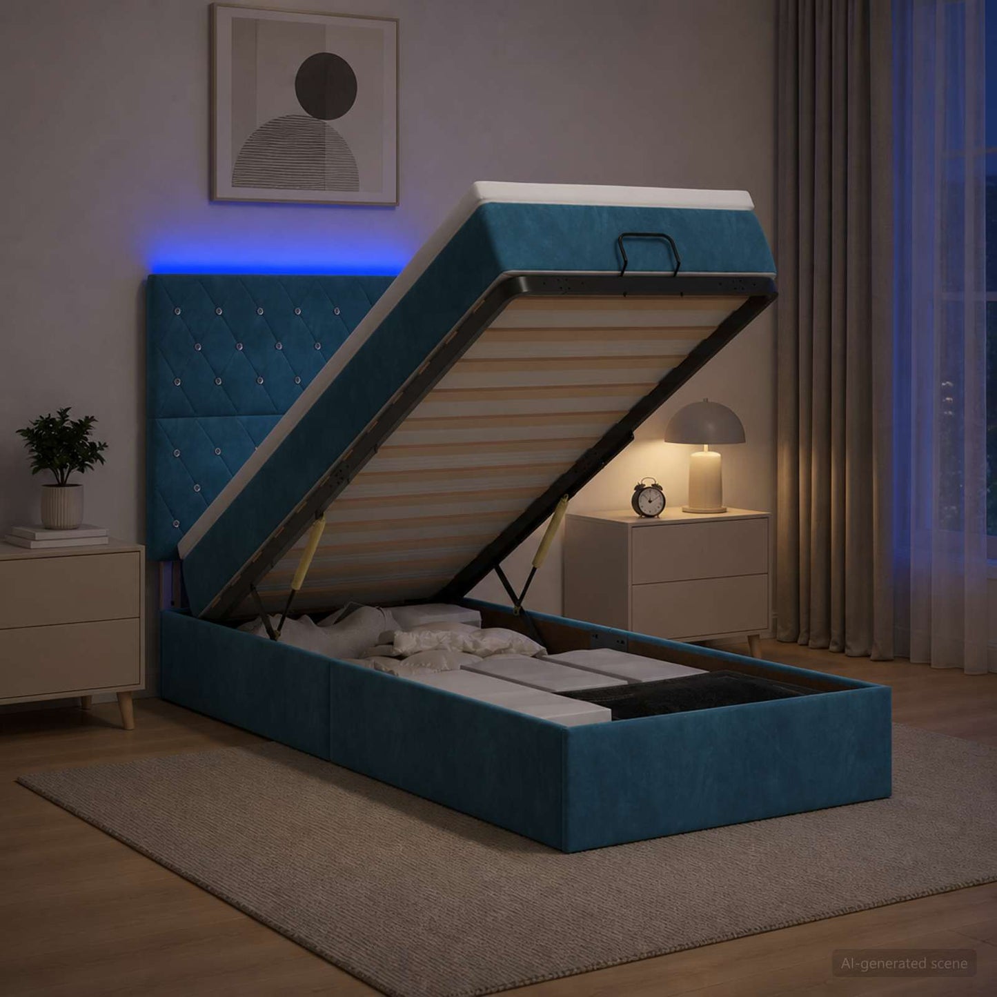 Óriási Ágy Matrac és LED világítással Sötétkék 100 x 200 cm