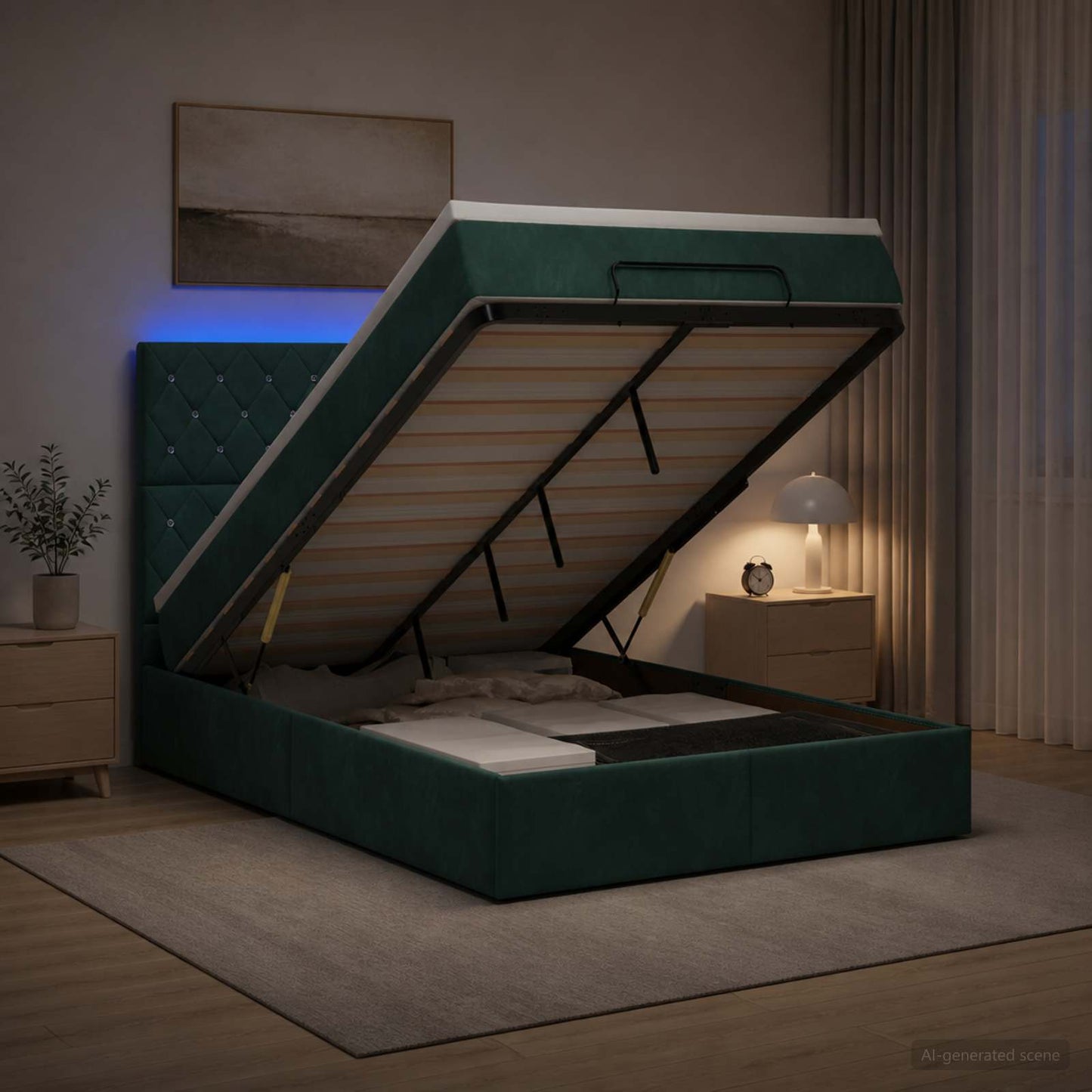 Óriási Ágy Matrac és LED világítással Sötétzöld 120 x 200 cm