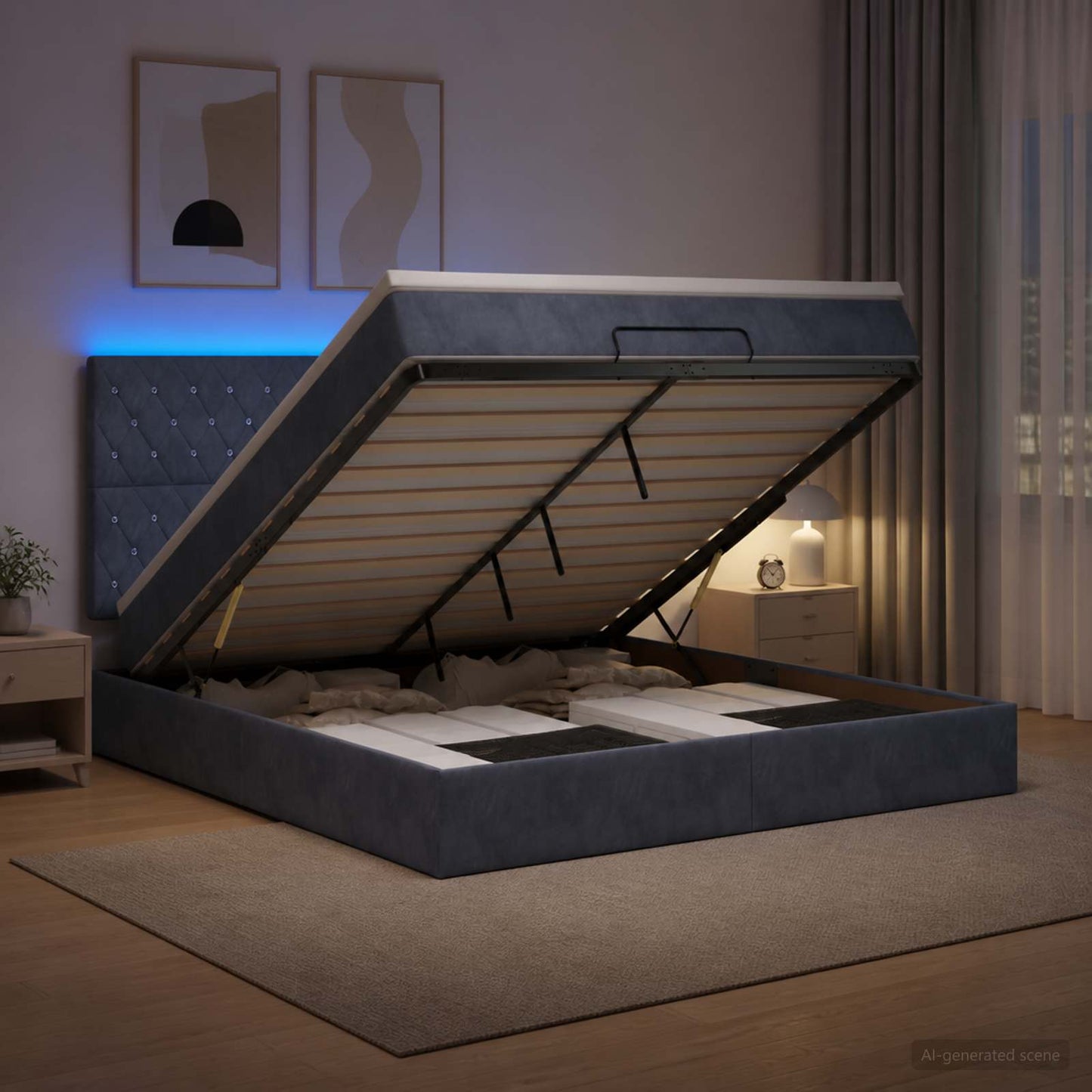 Óriási Ágy Matrac és LED világítással Sötétszürke 160 x 200 cm