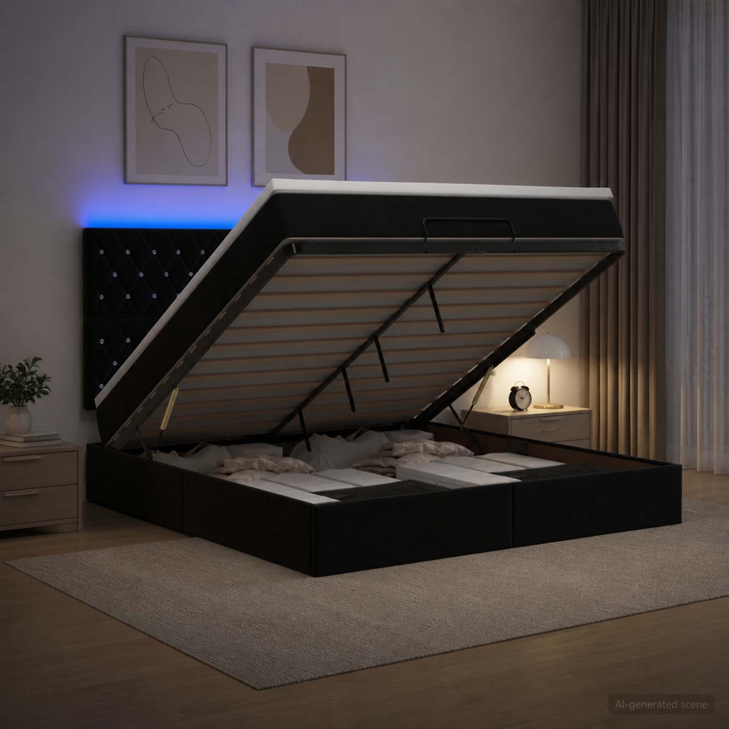 Óriási Ágy Matrac és LED világítással Fekete 160 x 200 cm