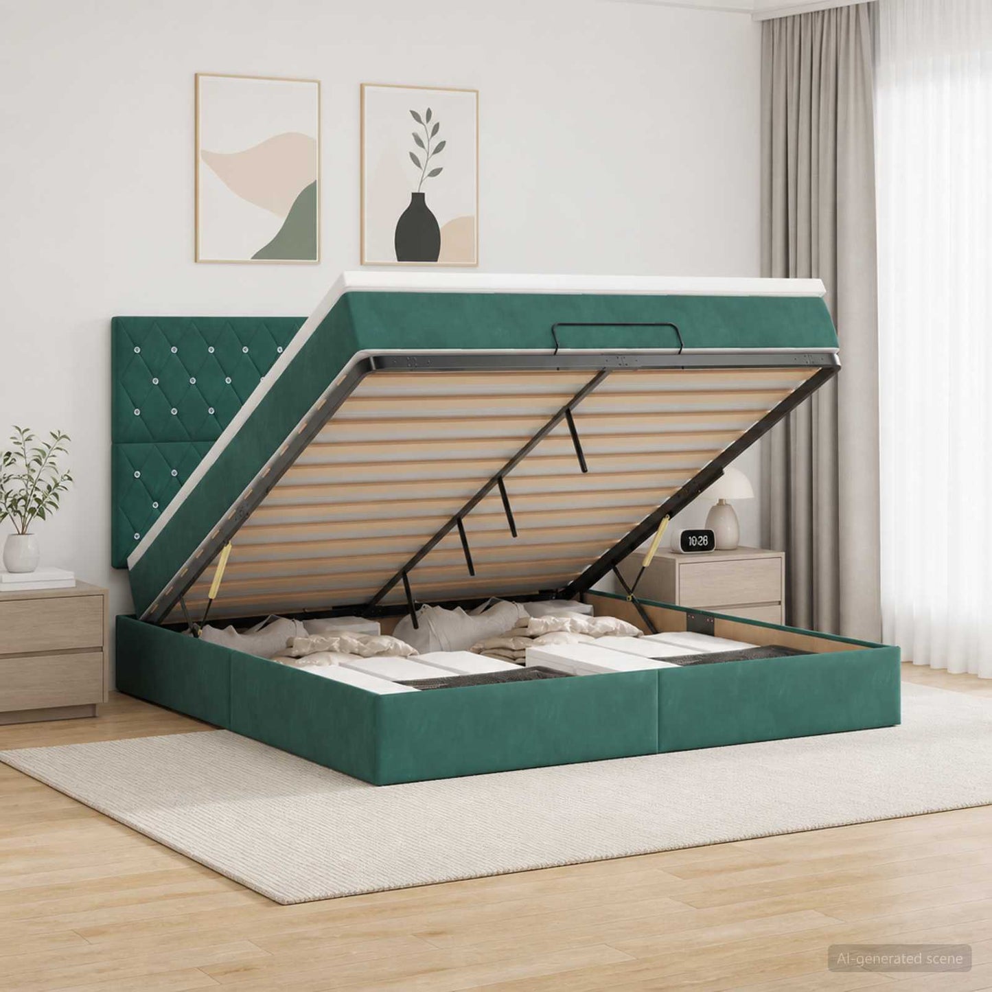 Óriási Ágy Matrac és LED világítással Sötétzöld 140 x 200 cm