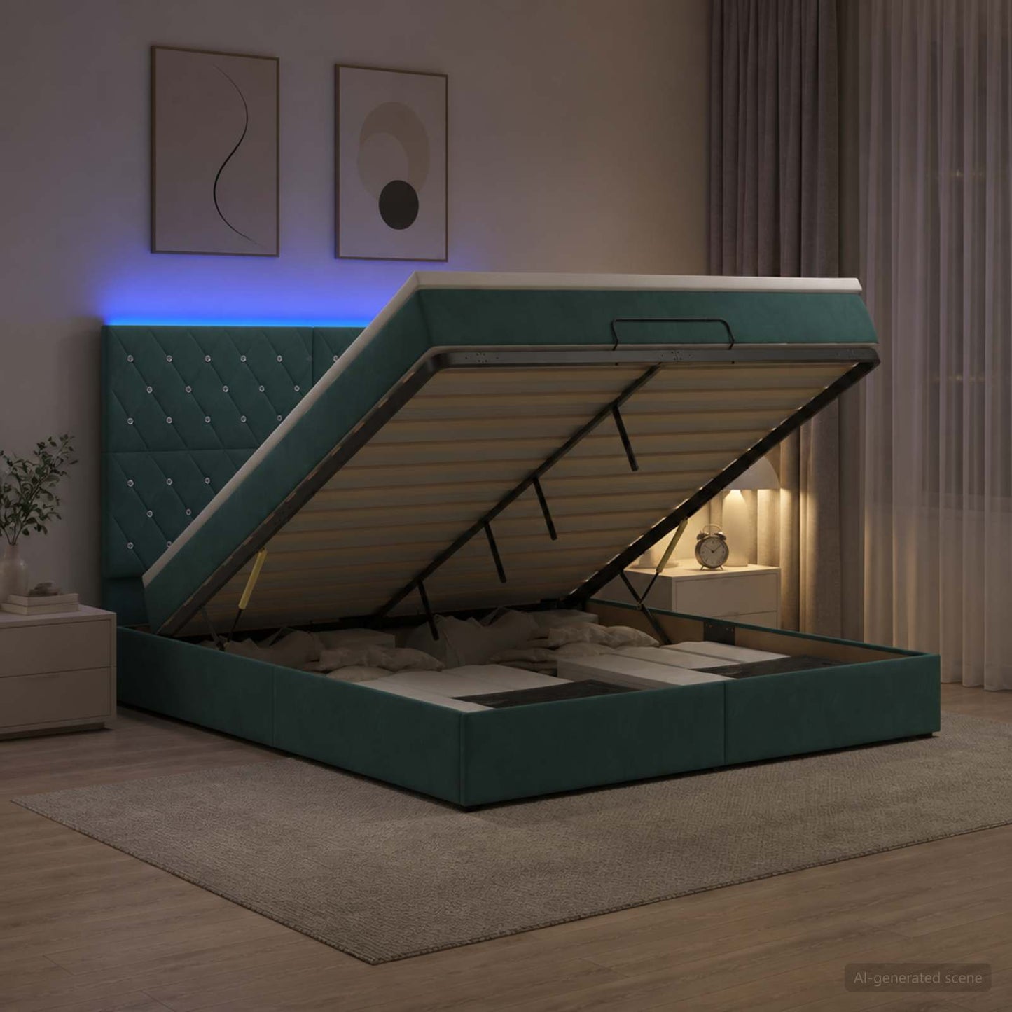 Óriási Ágy Matrac és LED világítással Sötétzöld 180 x 200 cm