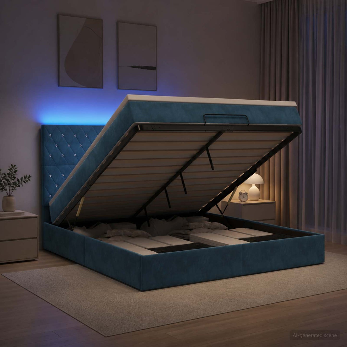 Óriási Ágy Matrac és LED világítással Sötétkék 140 x 200 cm