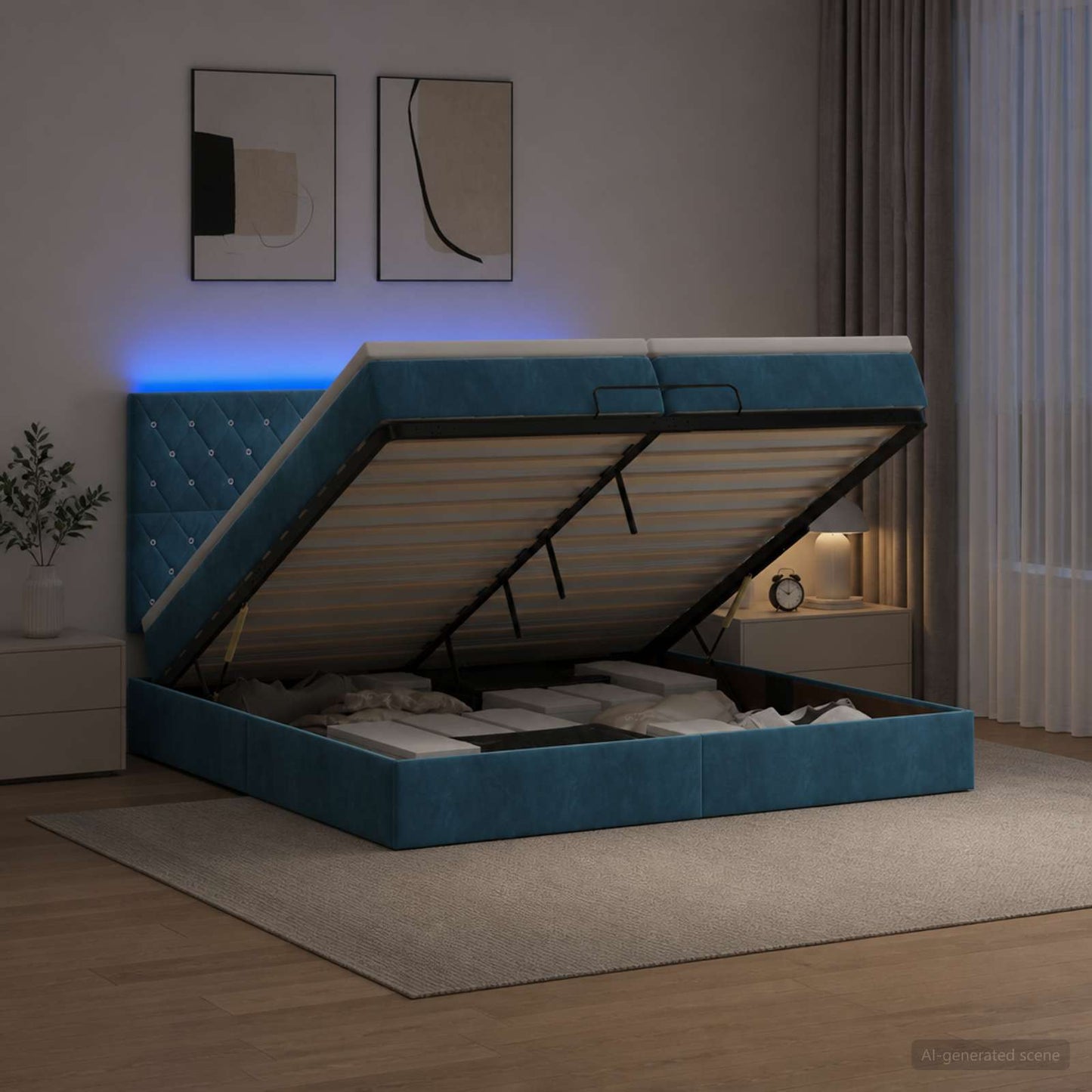Óriási Ágy Matrac és LED világítással Sötétkék 200 x 200 cm