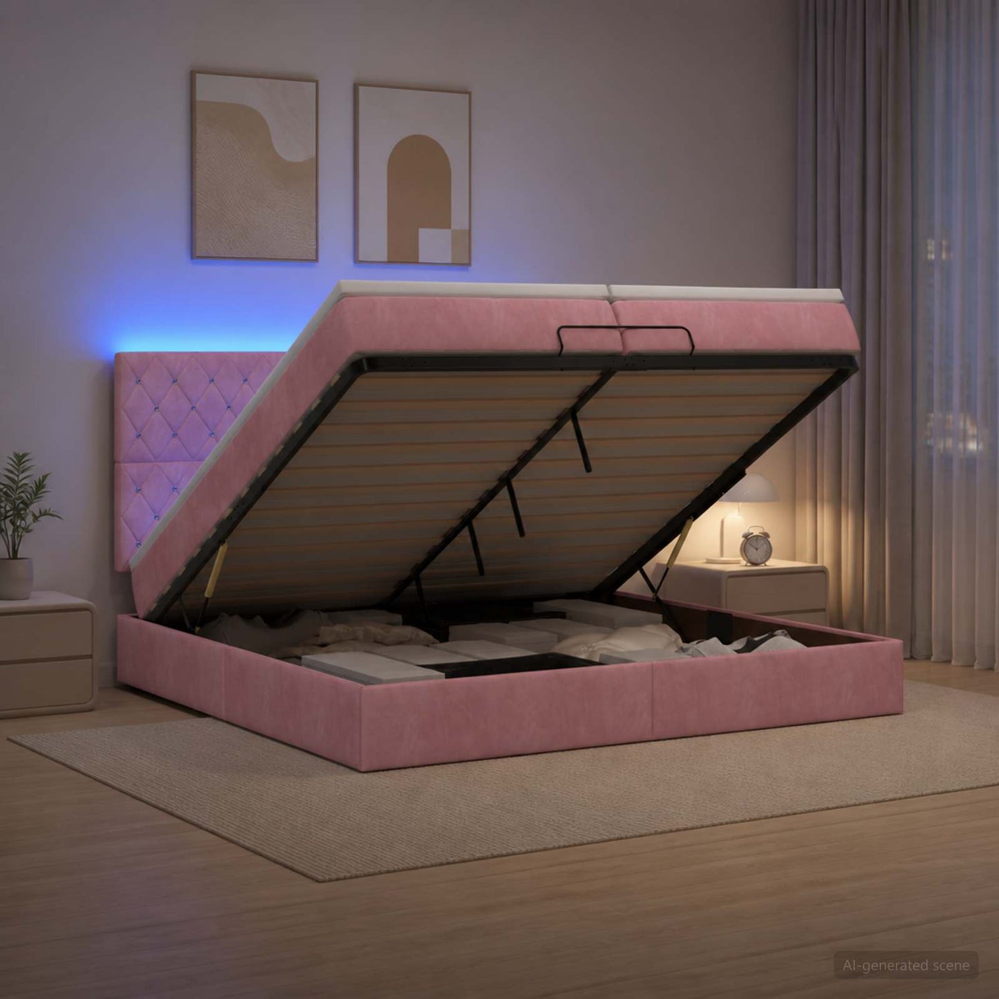 Óriási Ágy Matrac és LED világítással Rózsaszín 200 x 200 cm