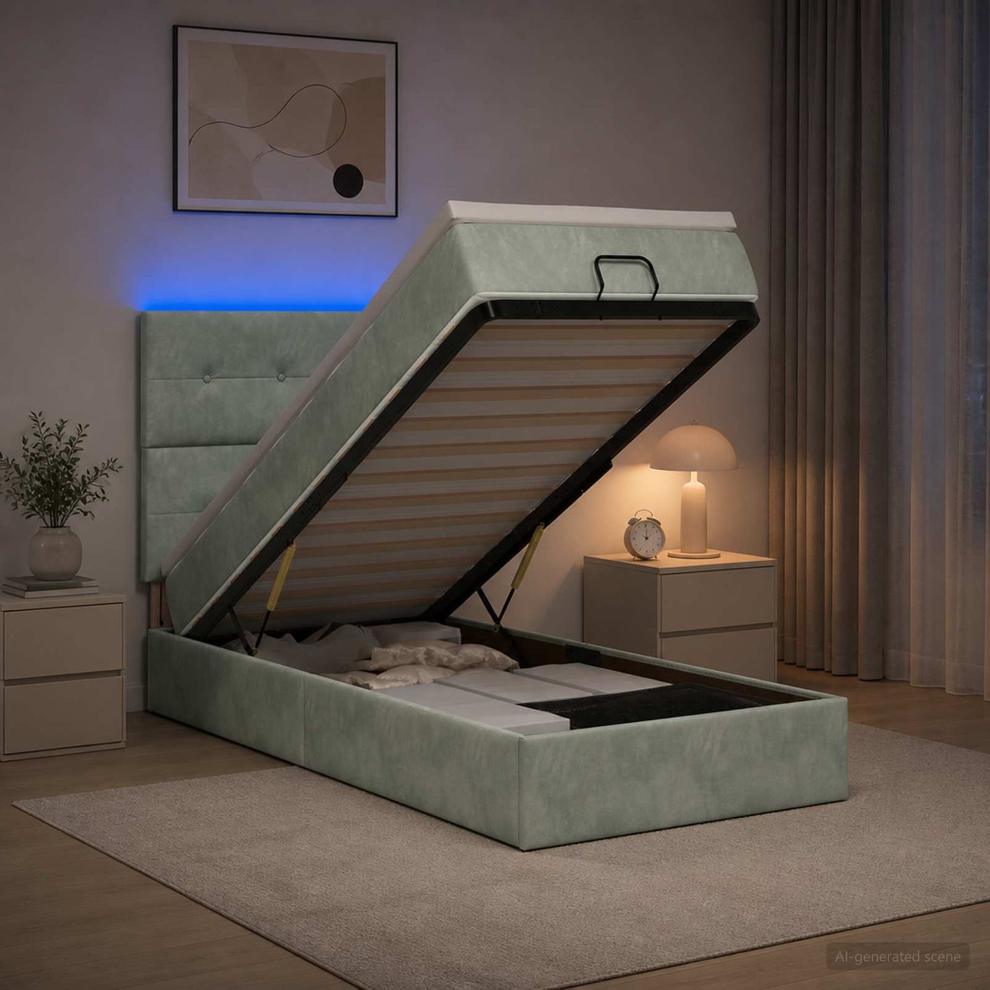 Óriási Ágy Matrac és LED világítással Világosszürke 90 x 200 cm