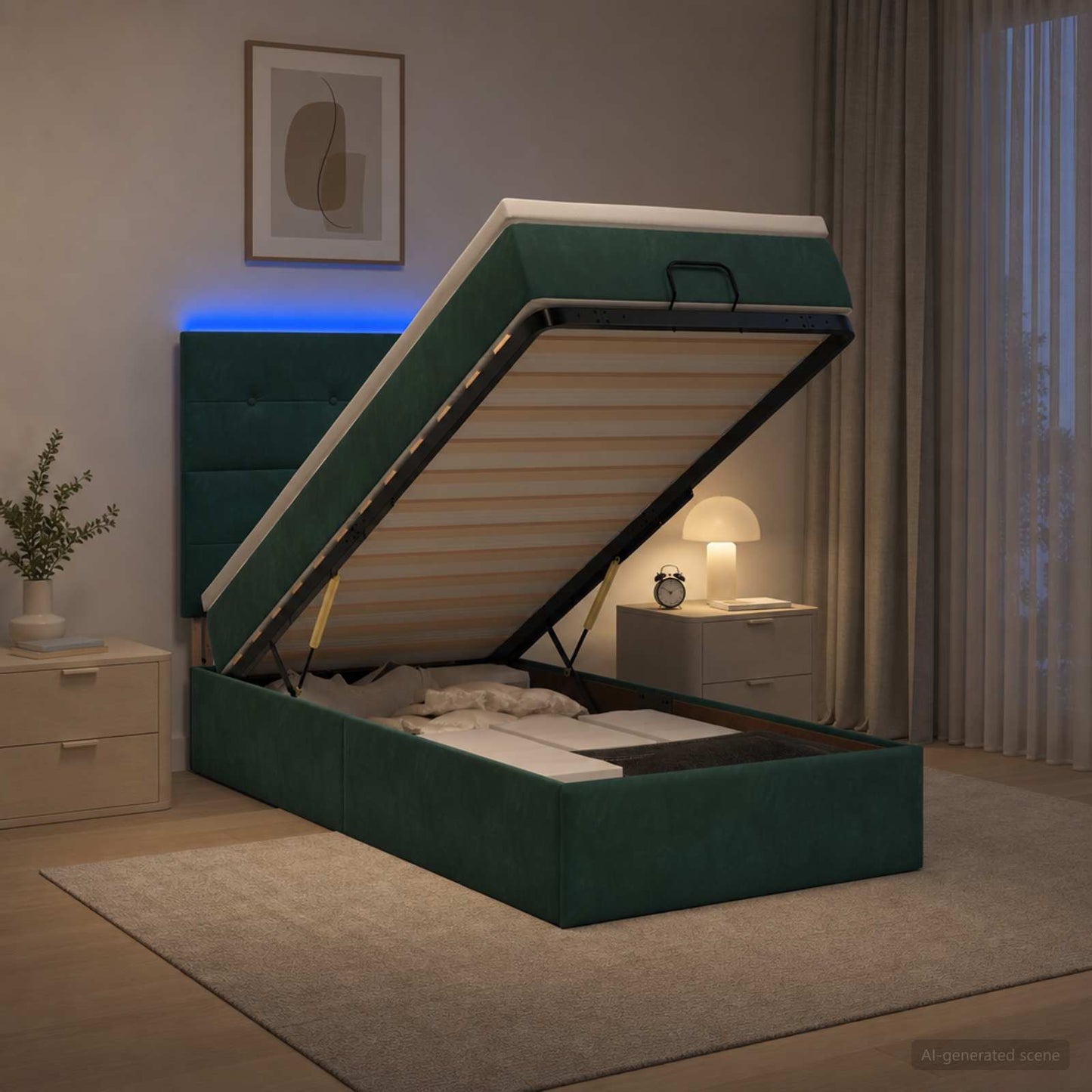 Óriási Ágy Matrac és LED világítással Sötétzöld 80 x 200 cm