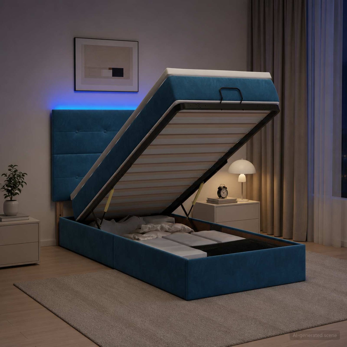 Óriási Ágy Matrac és LED világítással Sötétkék 100 x 200 cm