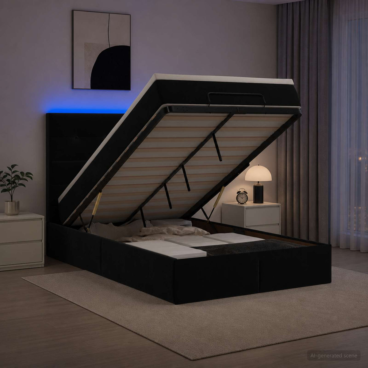 Óriási Ágy Matrac és LED világítással Fekete 120 x 190 cm