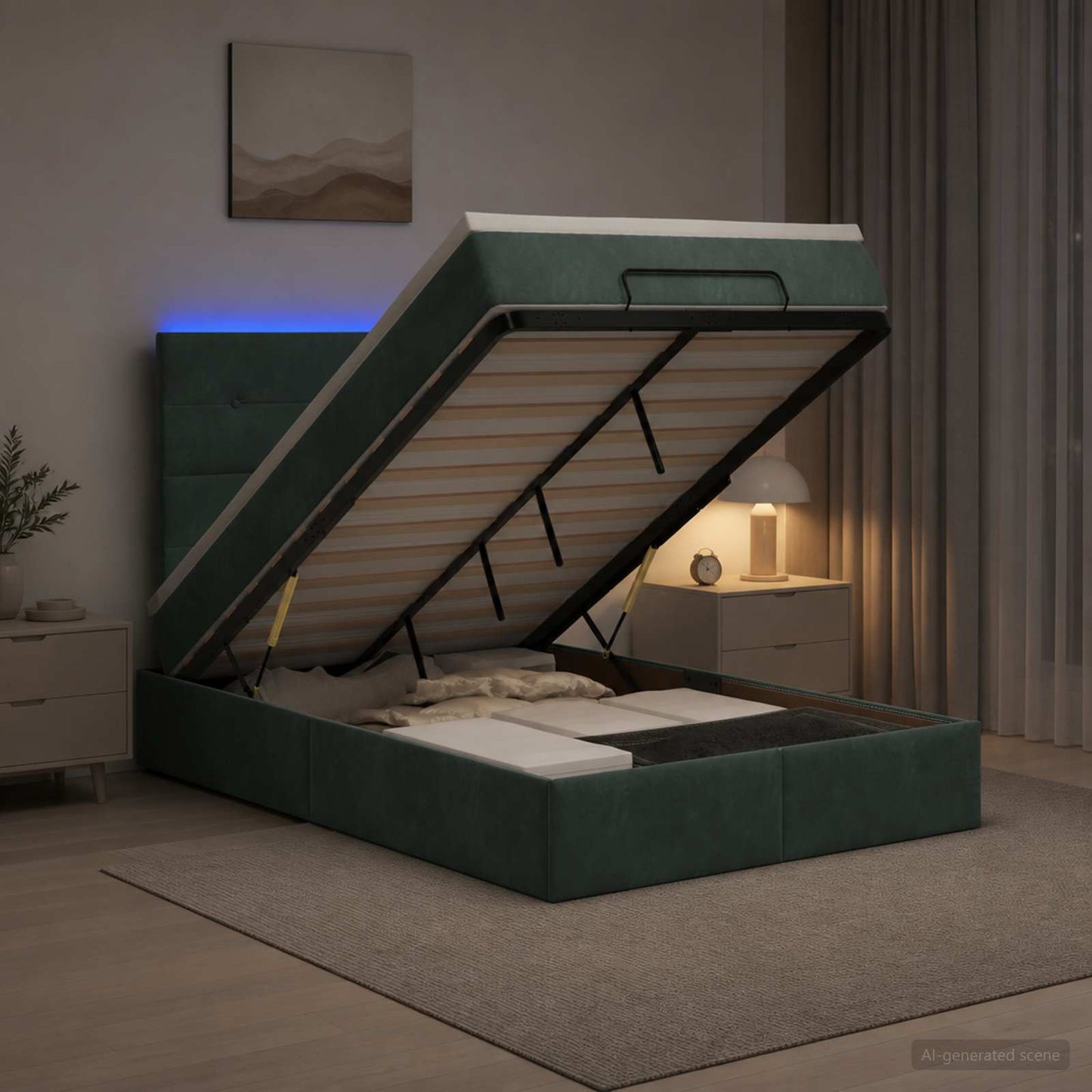 Óriási Ágy Matrac és LED világítással Sötétzöld 120 x 200 cm