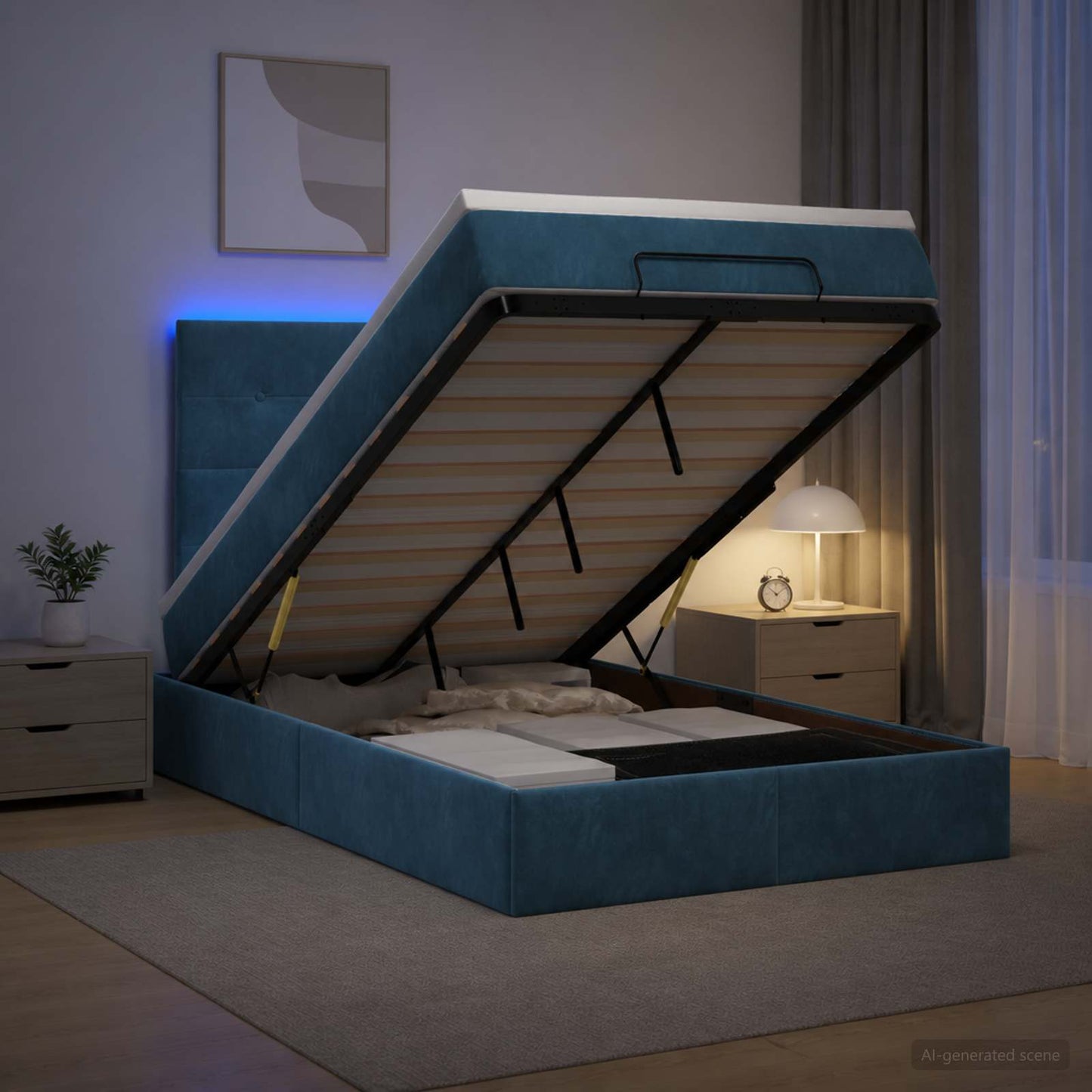Óriási Ágy Matrac és LED világítással Sötétkék 120 x 200 cm