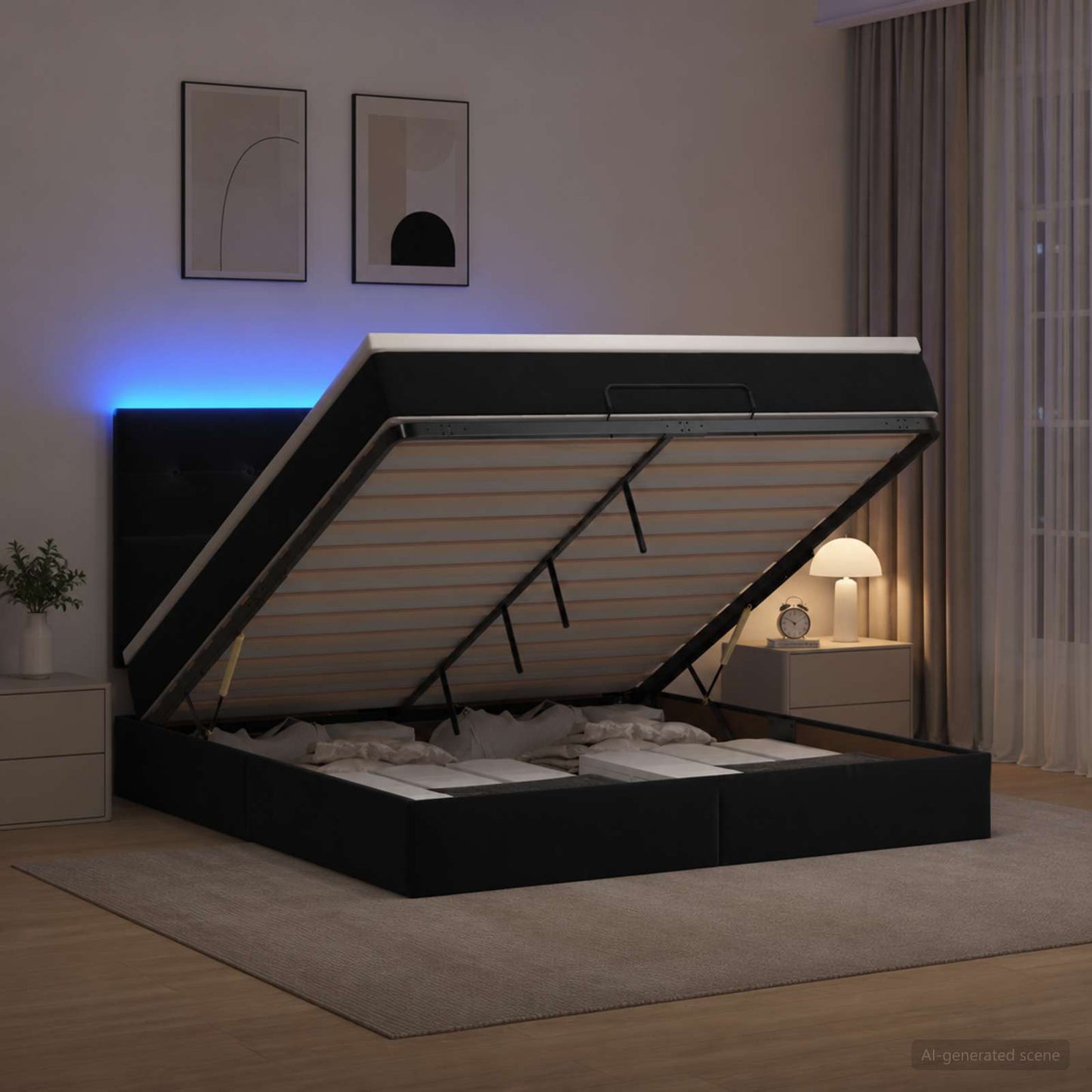 Óriási Ágy Matrac és LED világítással Fekete 140 x 190 cm