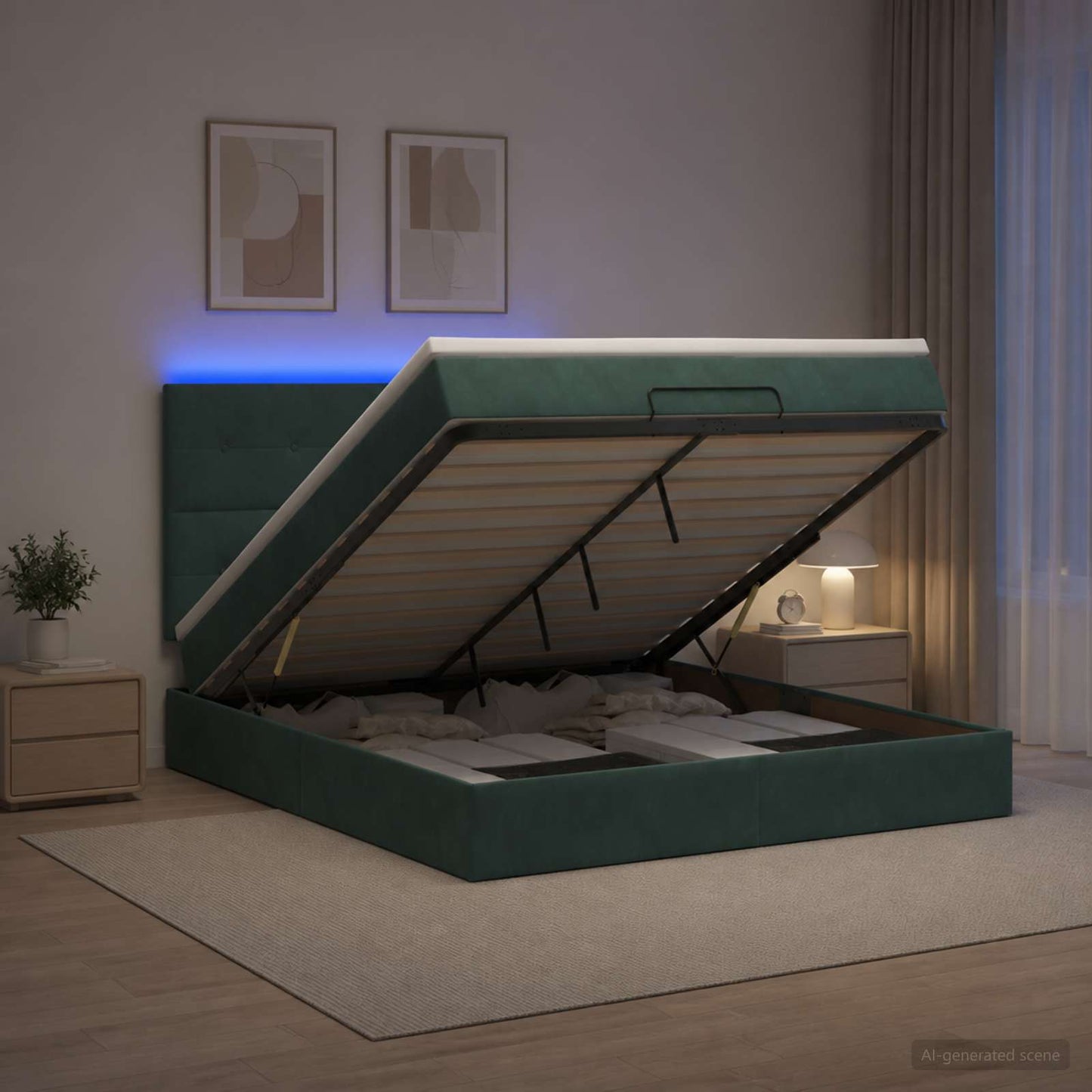 Óriási Ágy Matrac és LED világítással Sötétzöld 140 x 200 cm