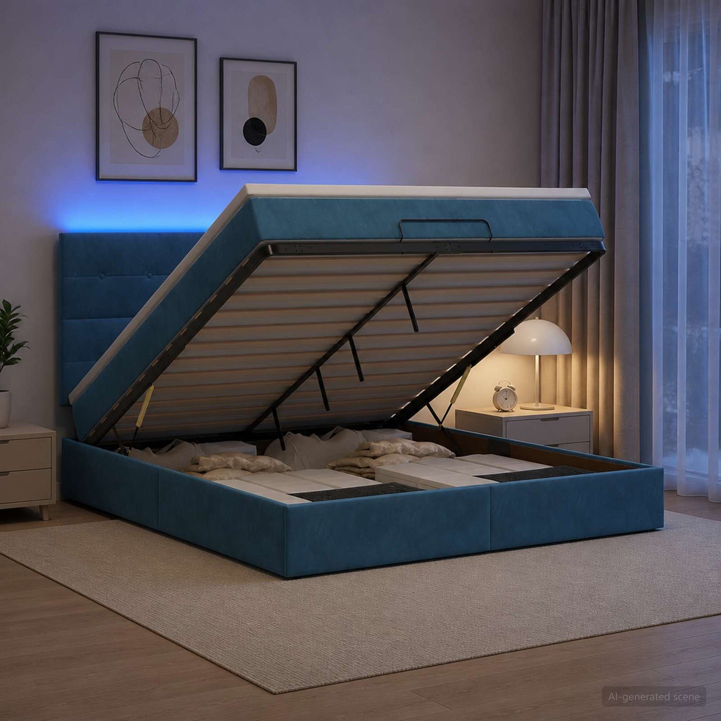 Óriási Ágy Matrac és LED világítással Sötétkék 140 x 190 cm