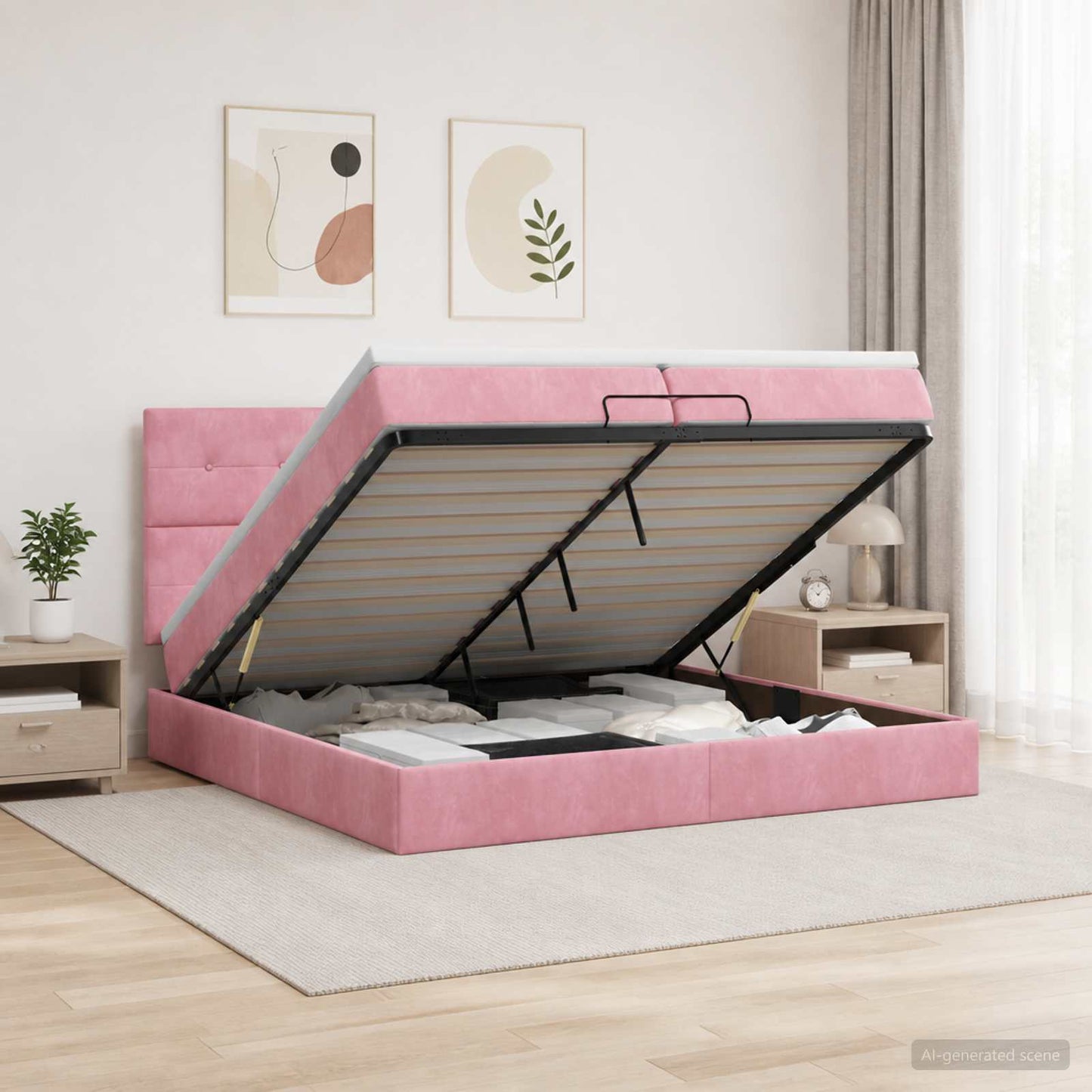 Óriási Ágy Matrac és LED világítással Rózsaszín 200 x 200 cm
