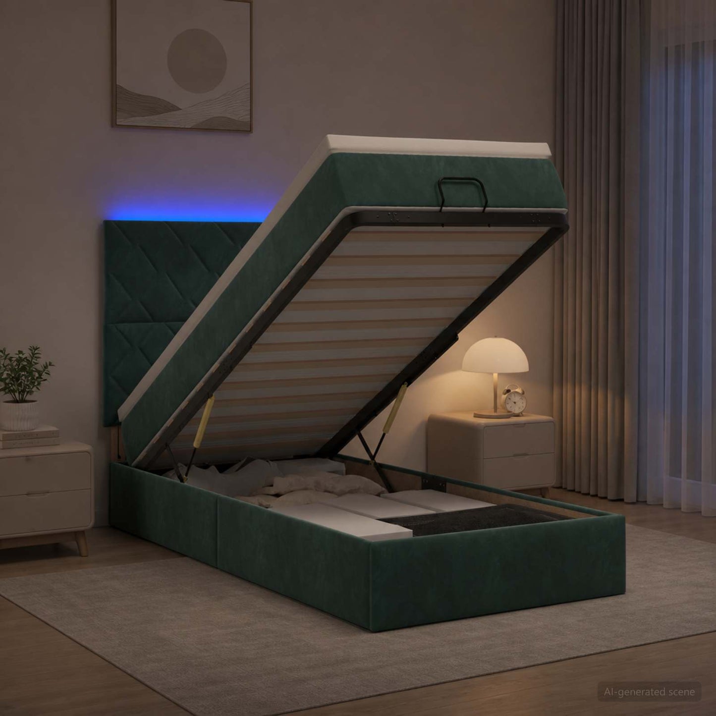 Óriási Ágy Matrac és LED világítással Sötétzöld 80 x 200 cm