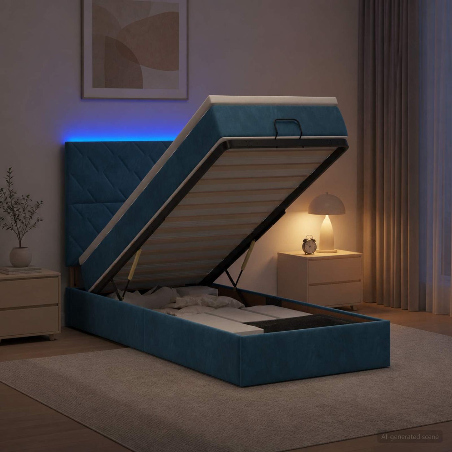 Óriási Ágy Matrac és LED világítással Sötétkék 90 x 190 cm