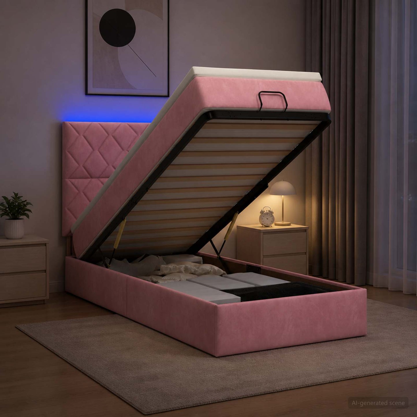 Óriási Ágy Matrac és LED világítással Rózsaszín 90 x 190 cm
