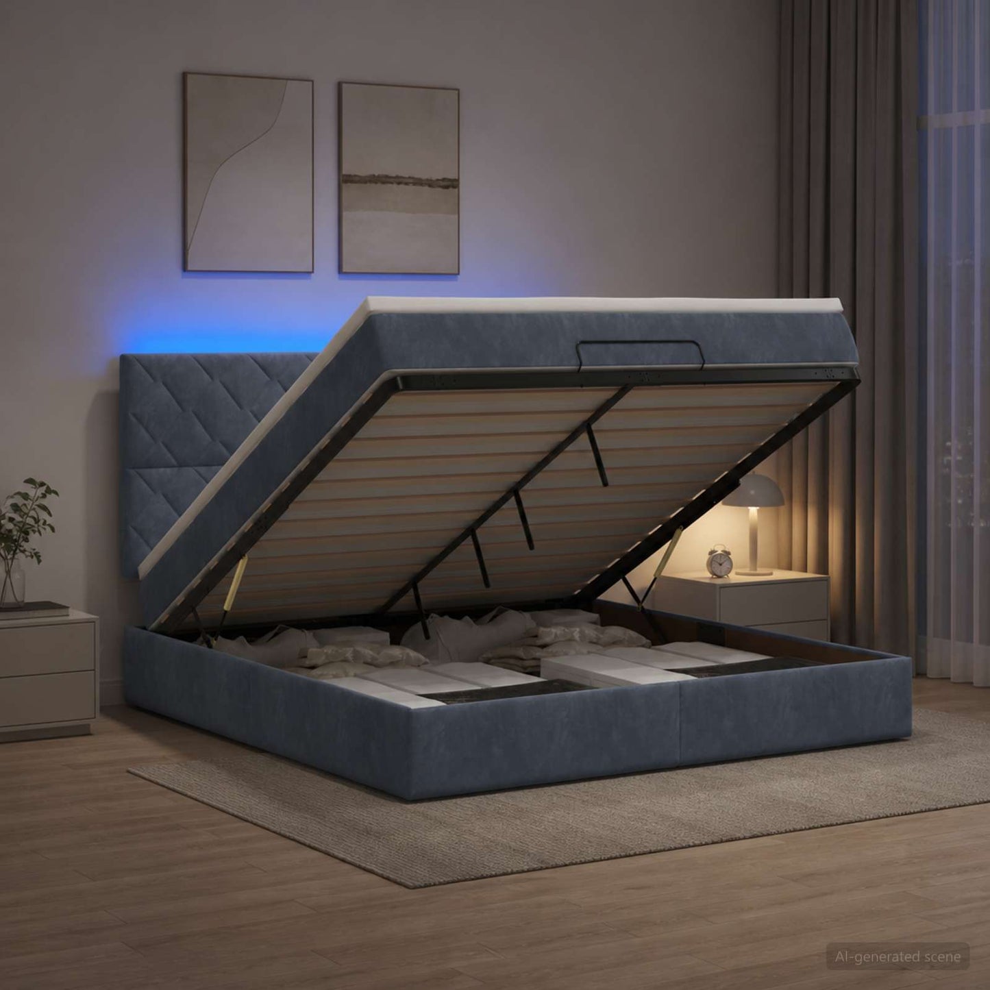 Óriási Ágy Matrac és LED világítással Sötétszürke 160 x 200 cm
