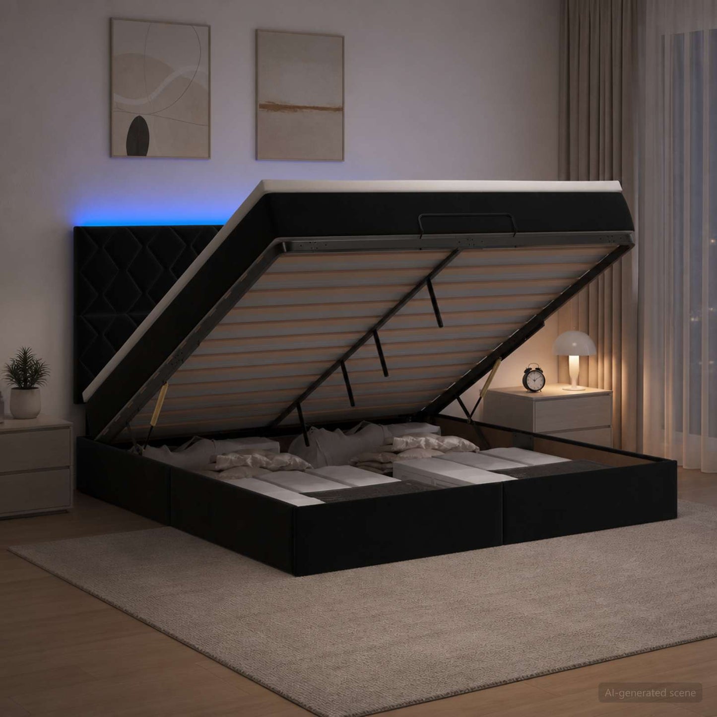 Óriási Ágy Matrac és LED világítással Fekete 180 x 200 cm
