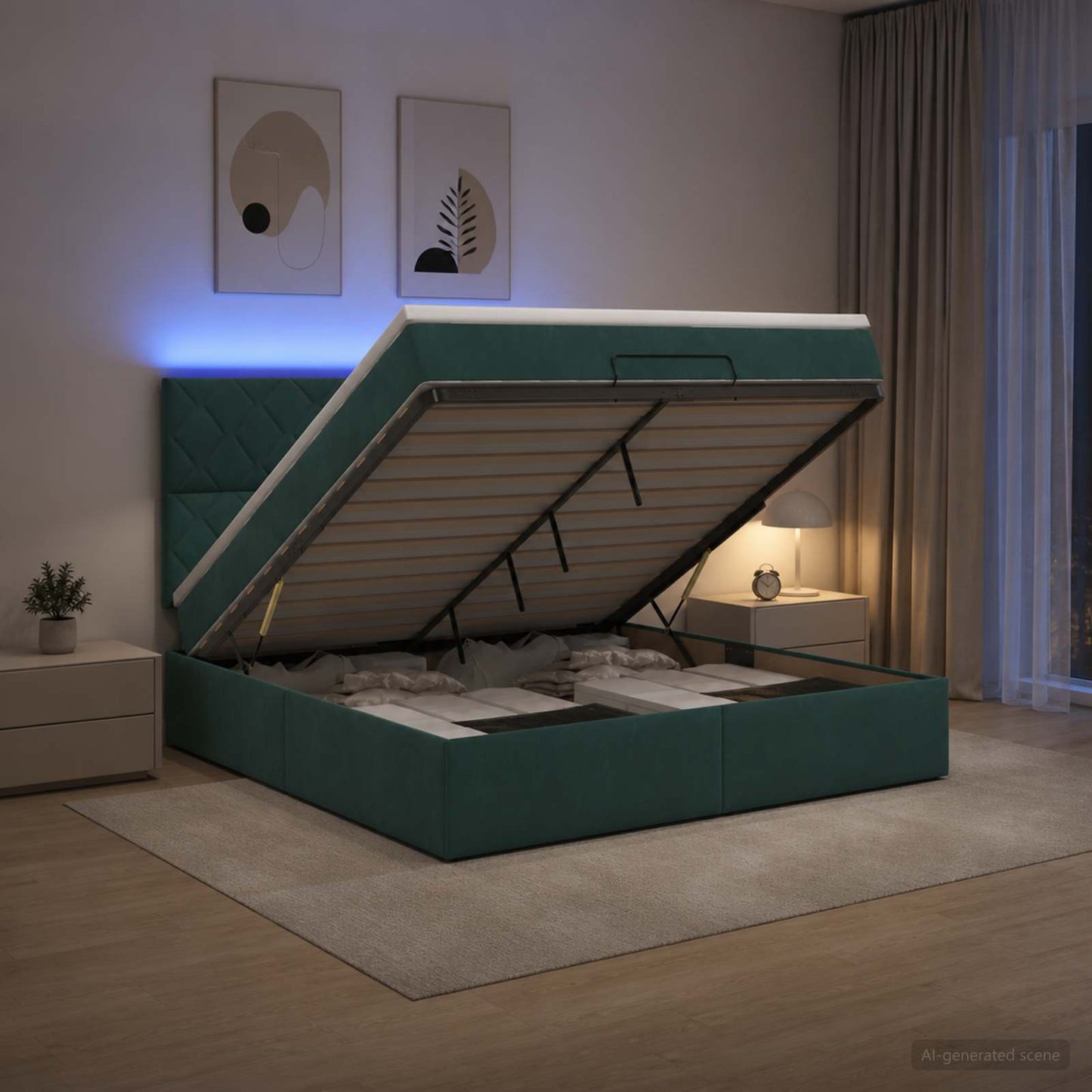 Óriási Ágy Matrac és LED világítással Sötétzöld 140 x 190 cm