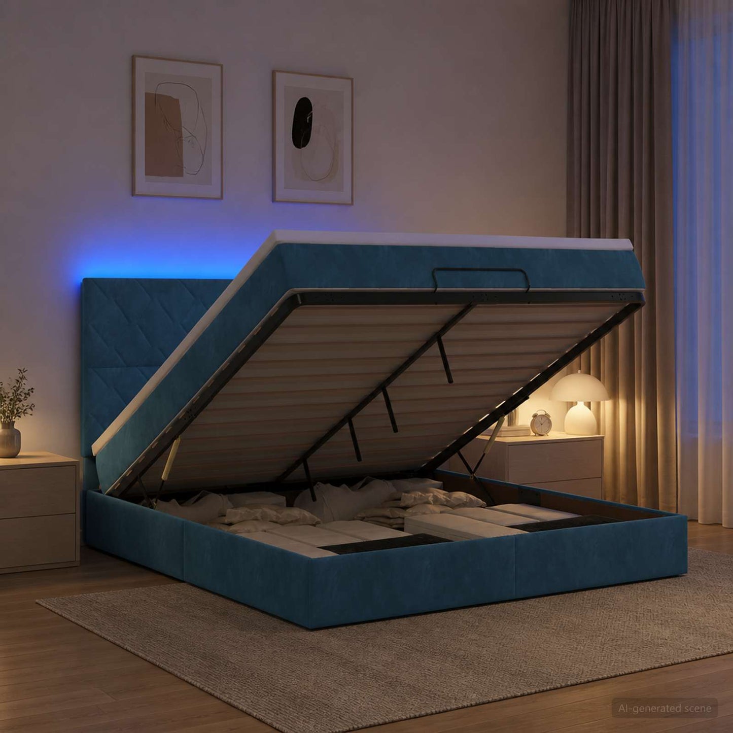 Óriási Ágy Matrac és LED világítással Sötétkék 180 x 200 cm