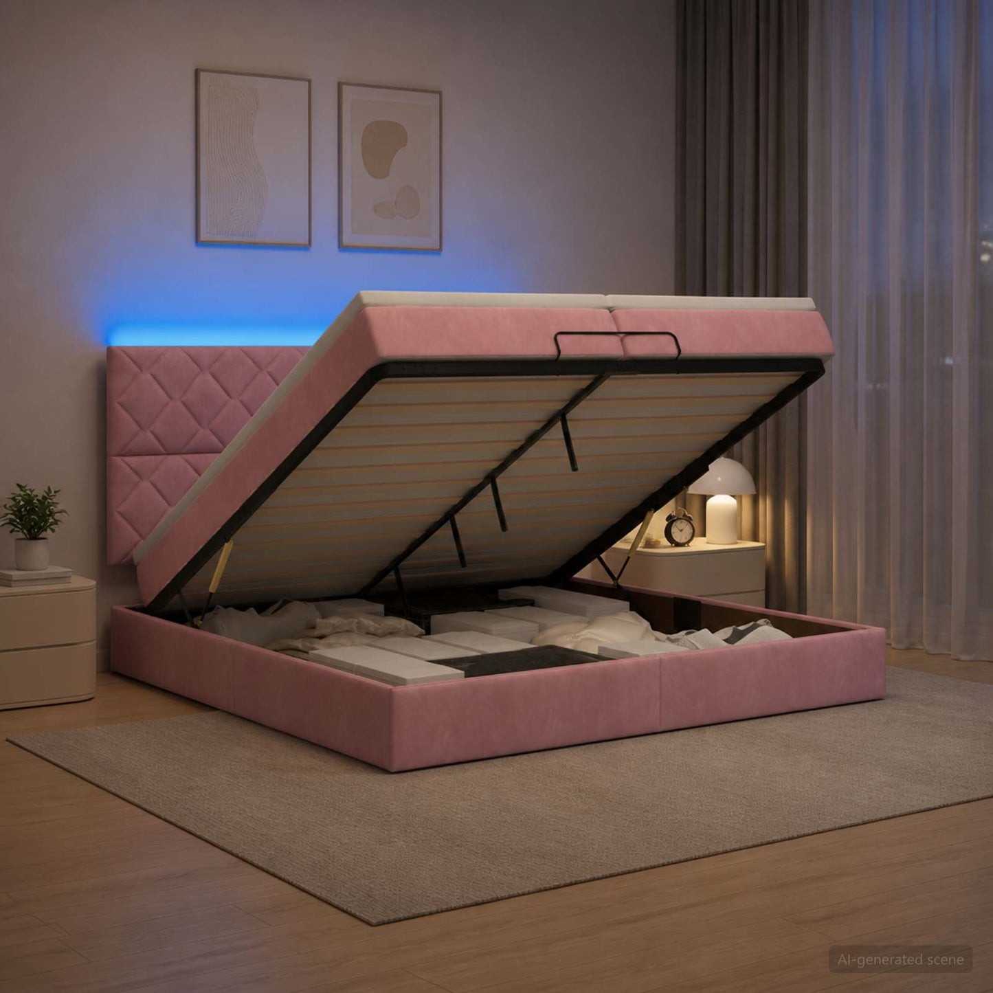 Óriási Ágy Matrac és LED világítással Rózsaszín 200 x 200 cm