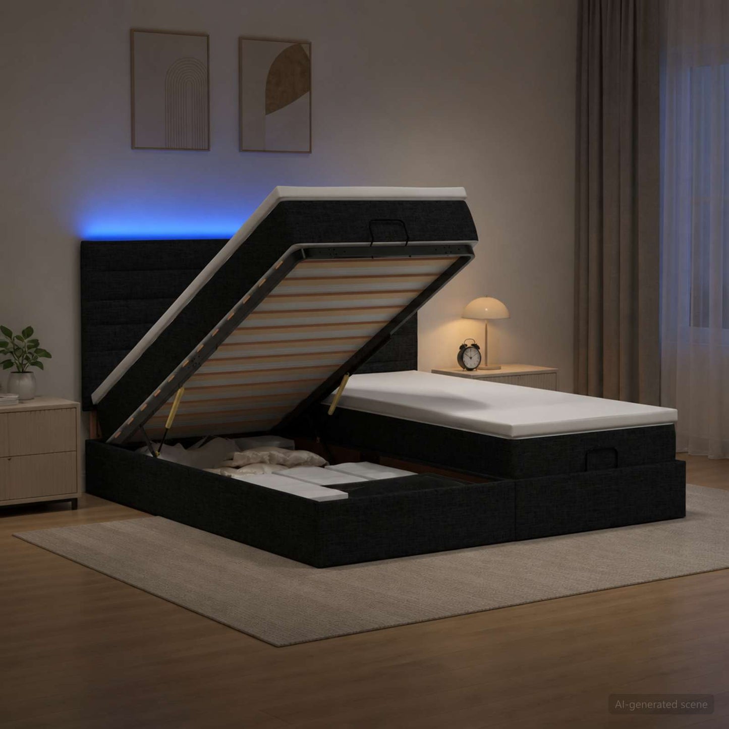 Óriási Ágy Matrac és LED világítással Fekete 180 x 200 cm